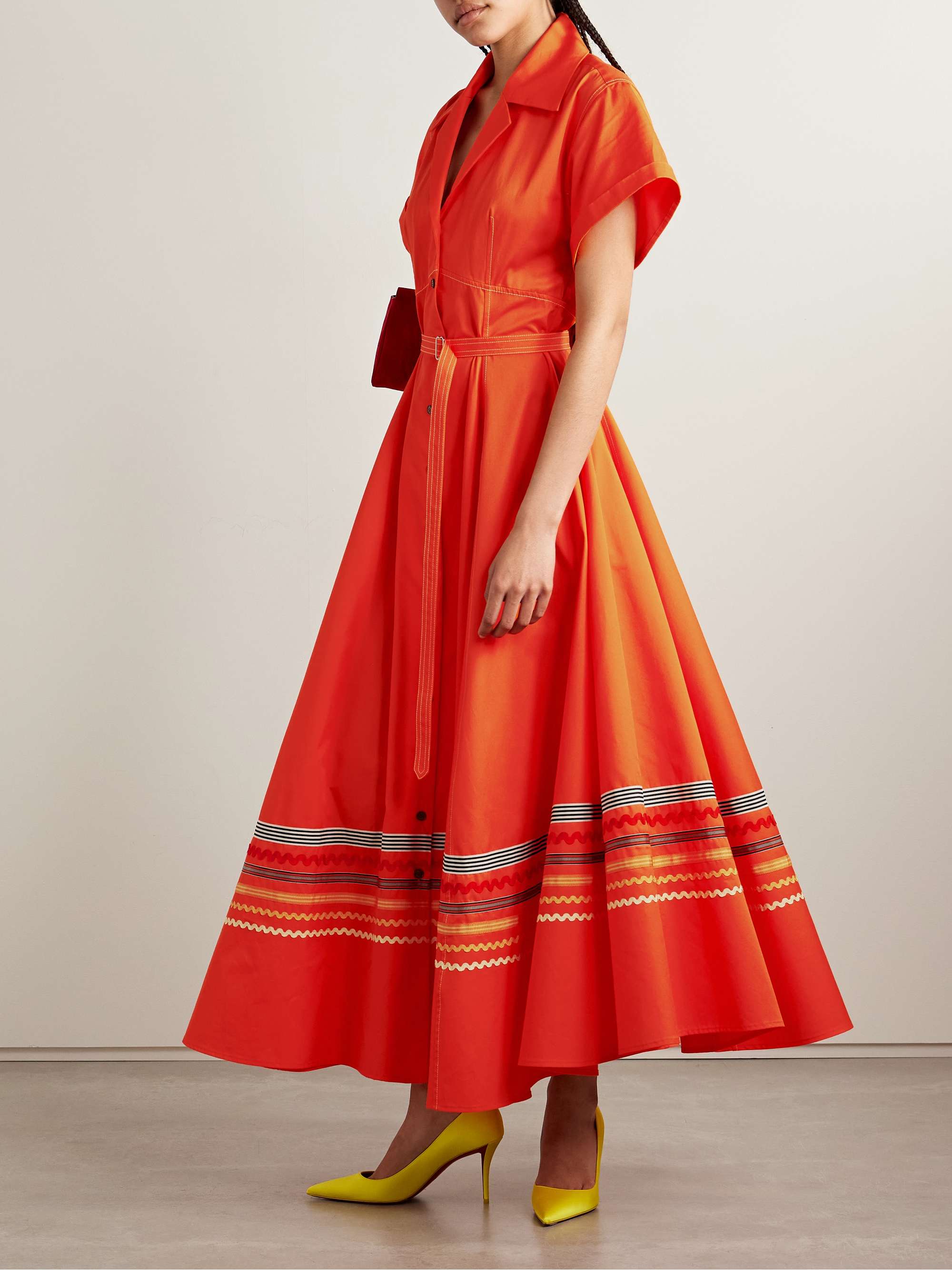 Belted ric rac and grosgrain-trimmed cotton-twill maxi shirt dress view