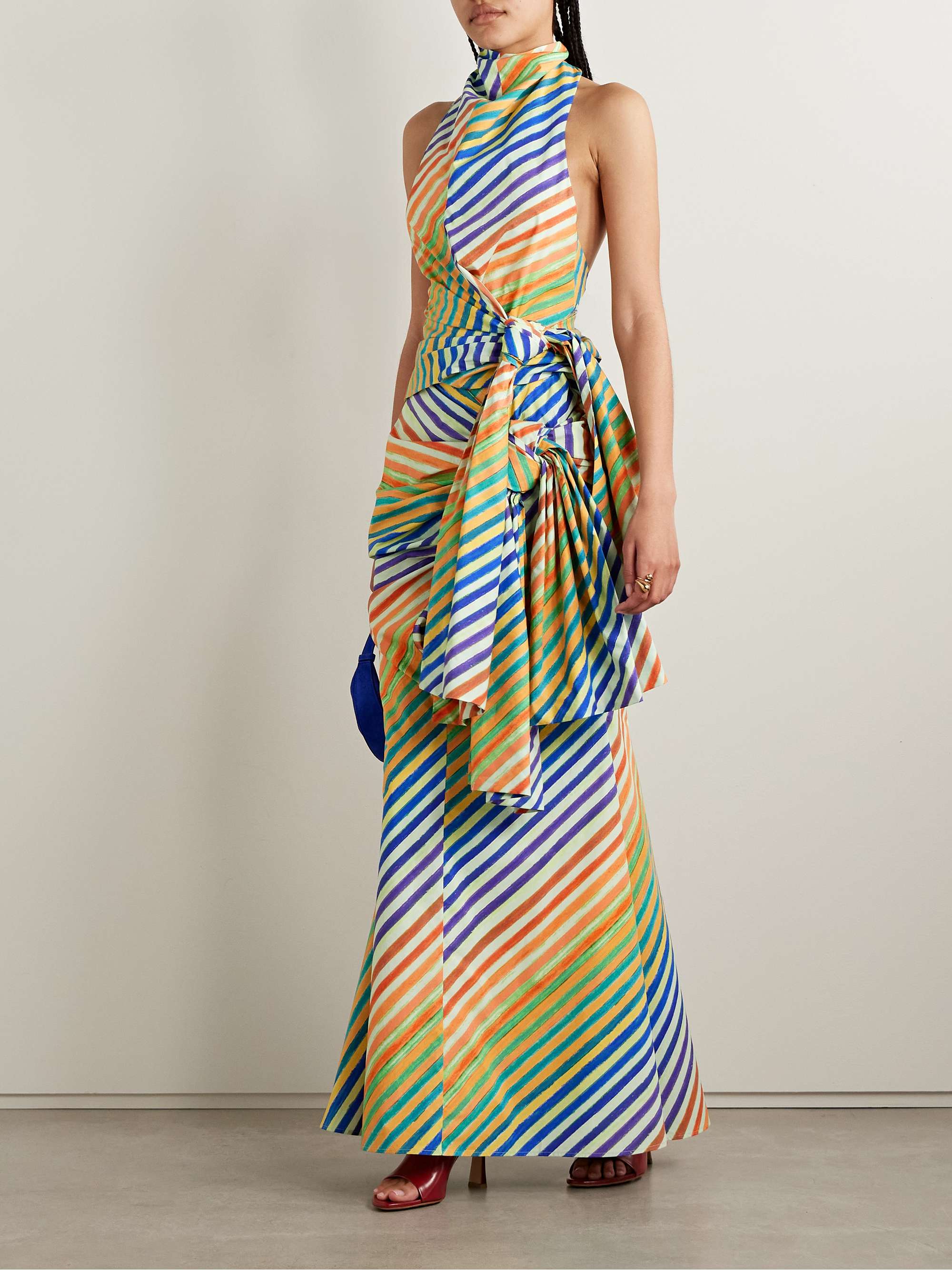 Crayon knotted striped cotton-poplin maxi skirt view