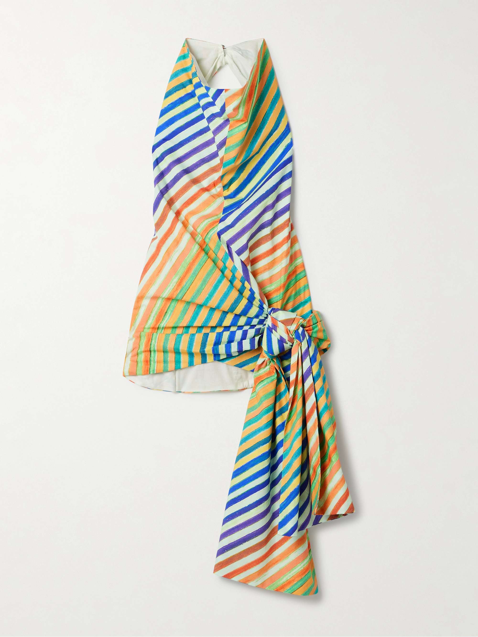 Crayon knotted striped cotton-poplin halterneck top view