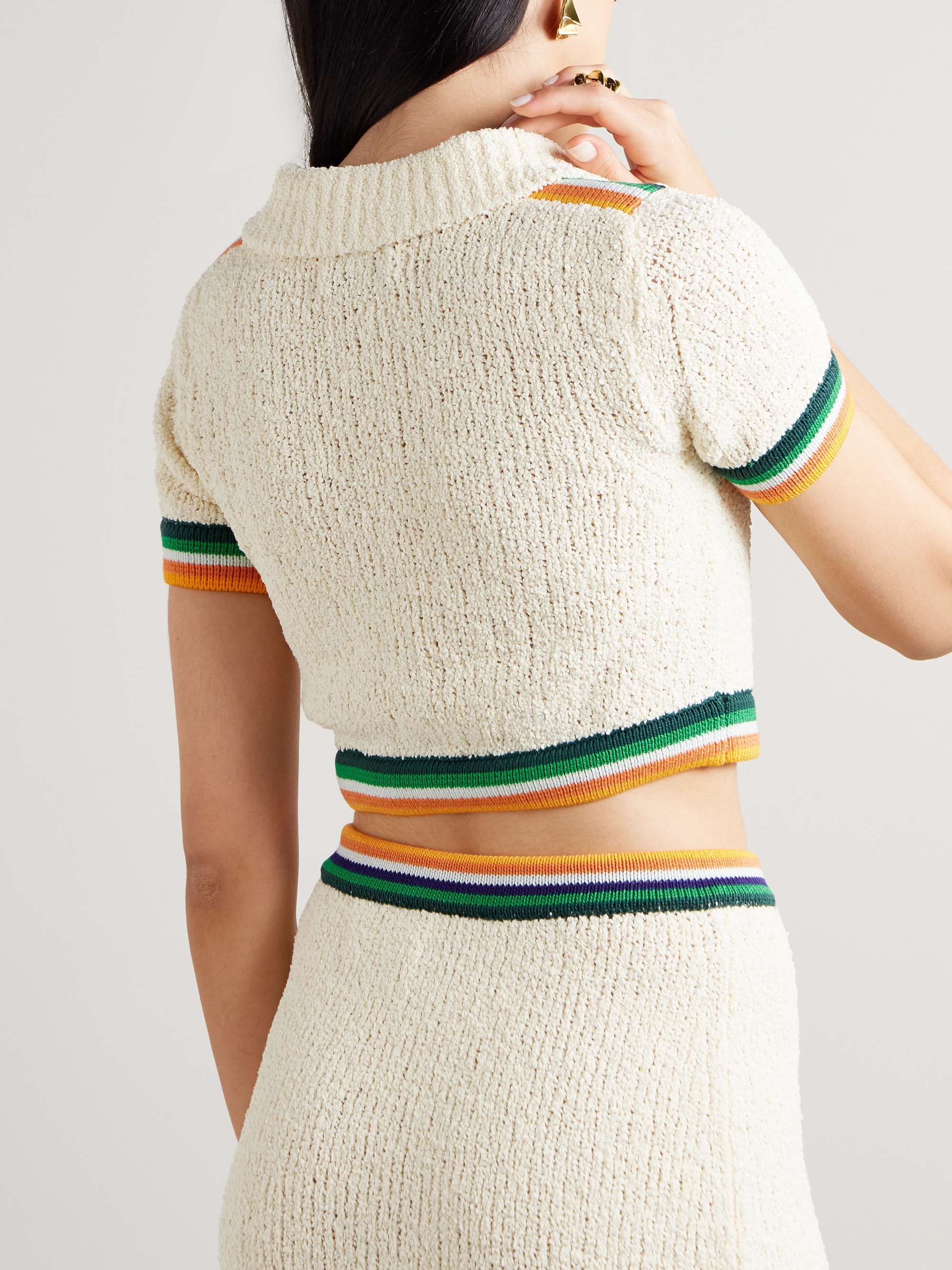 Cropped striped cotton-blend bouclé shirt view