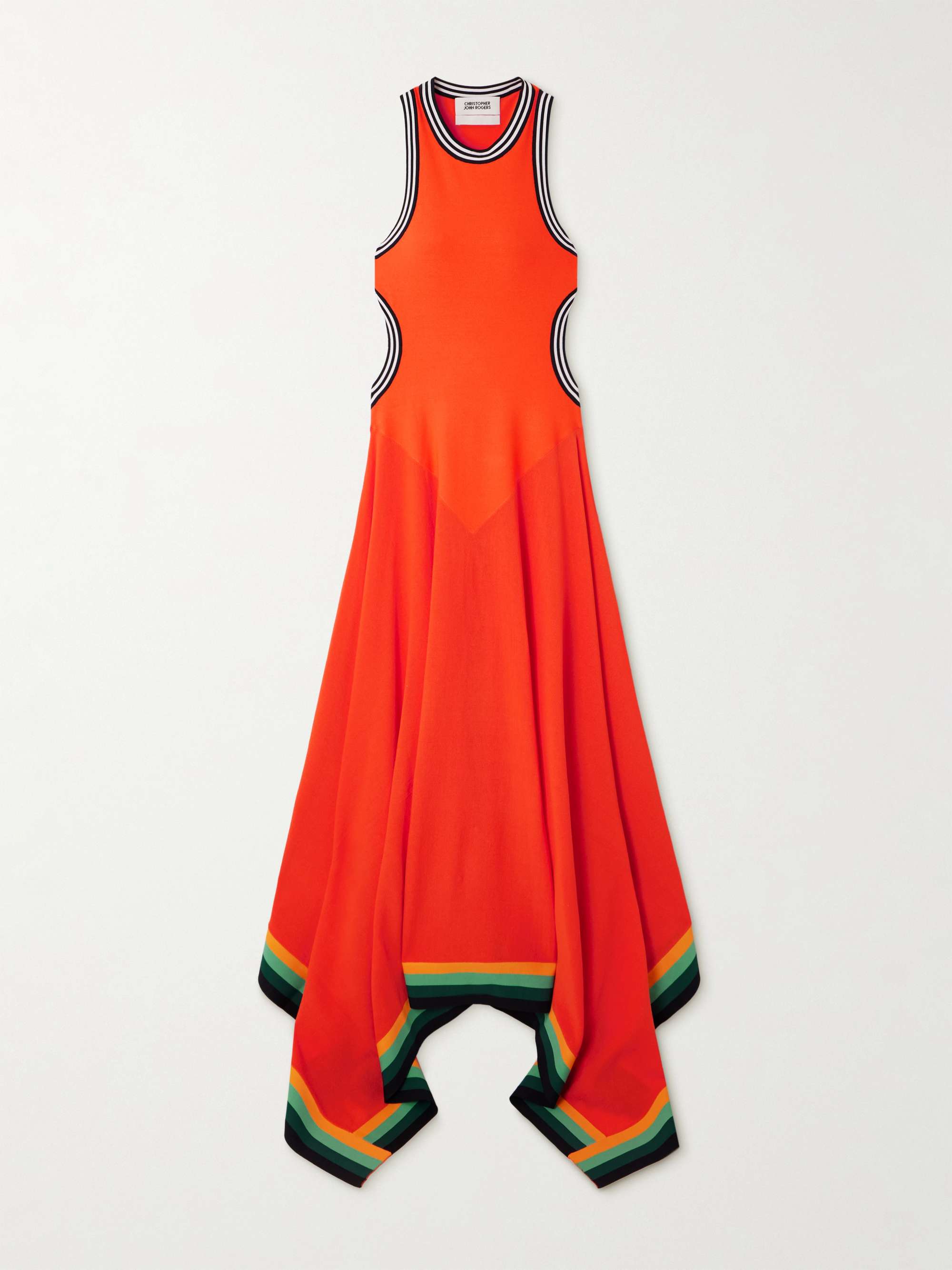 Cutout striped cotton-blend gown view