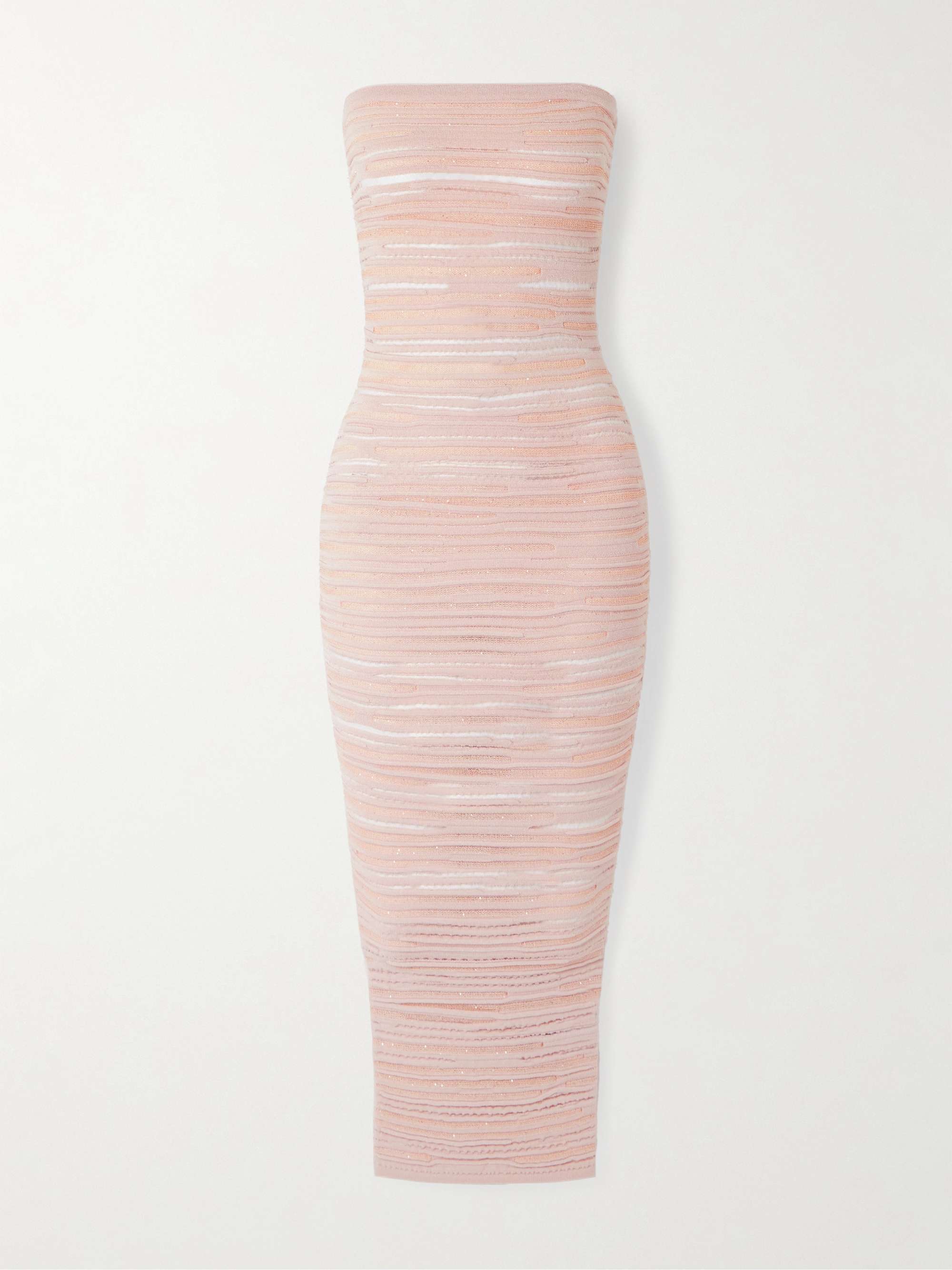 Strapless sequin-embellished open-knit midi dress view