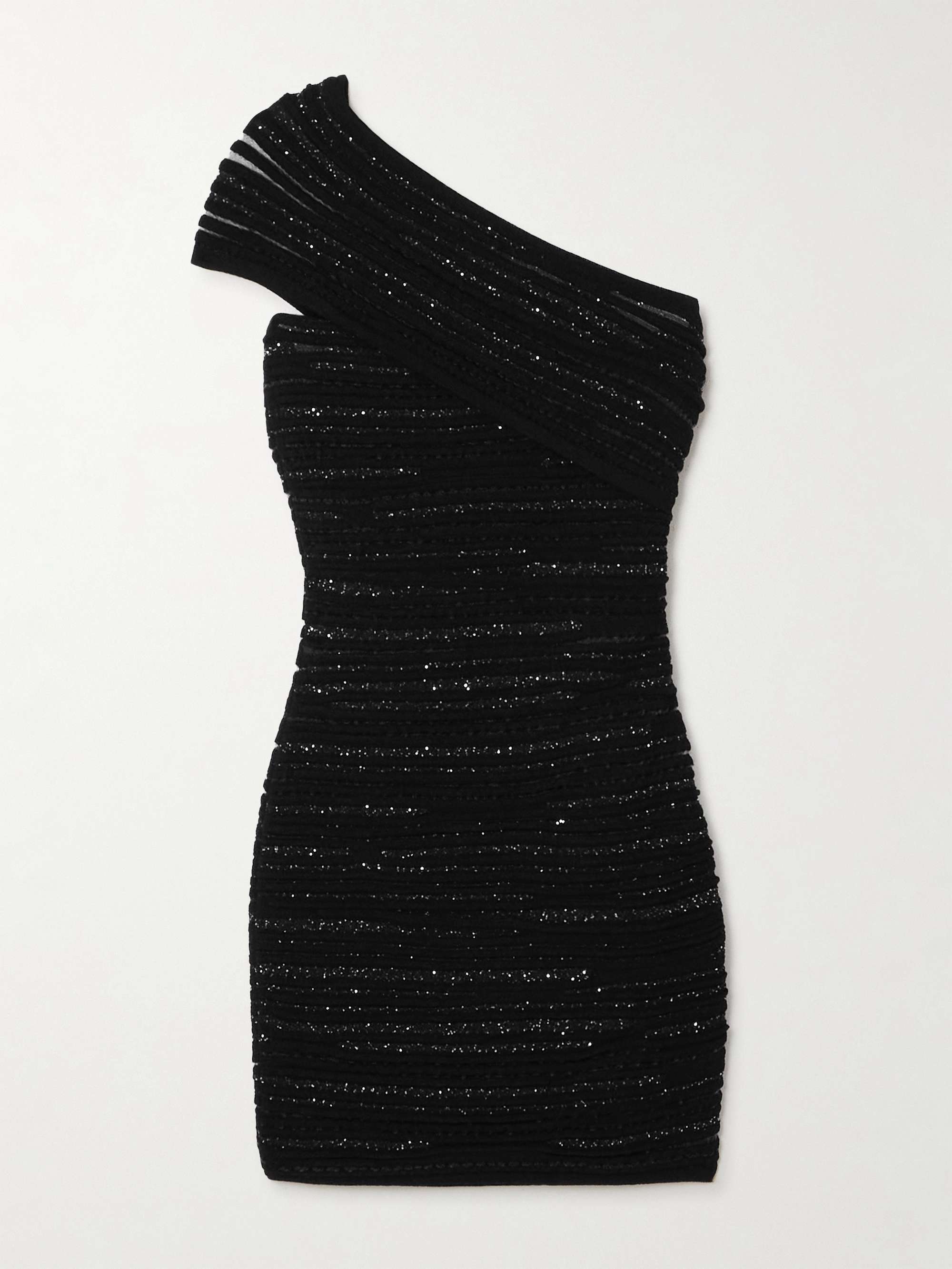 One-shoulder sequin-embellished ribbed-knit mini dress view
