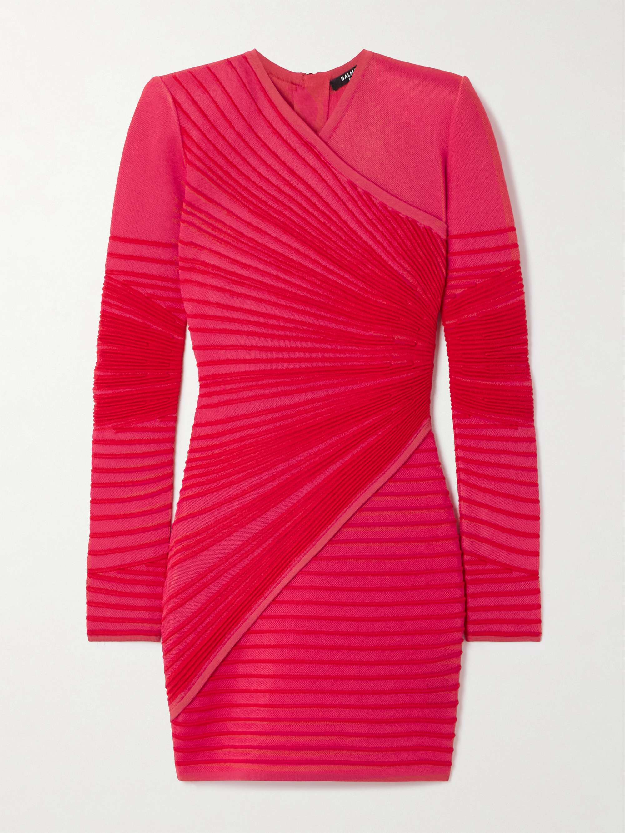 Wrap-effect ribbed-knit mini dress view