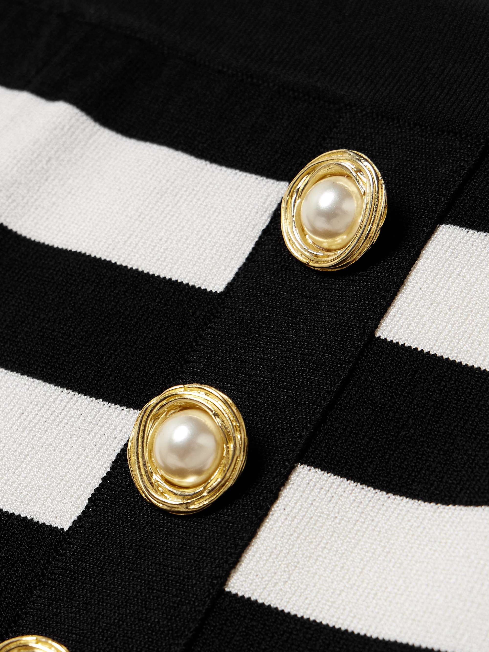 Faux pearl-embellished striped knitted shorts view