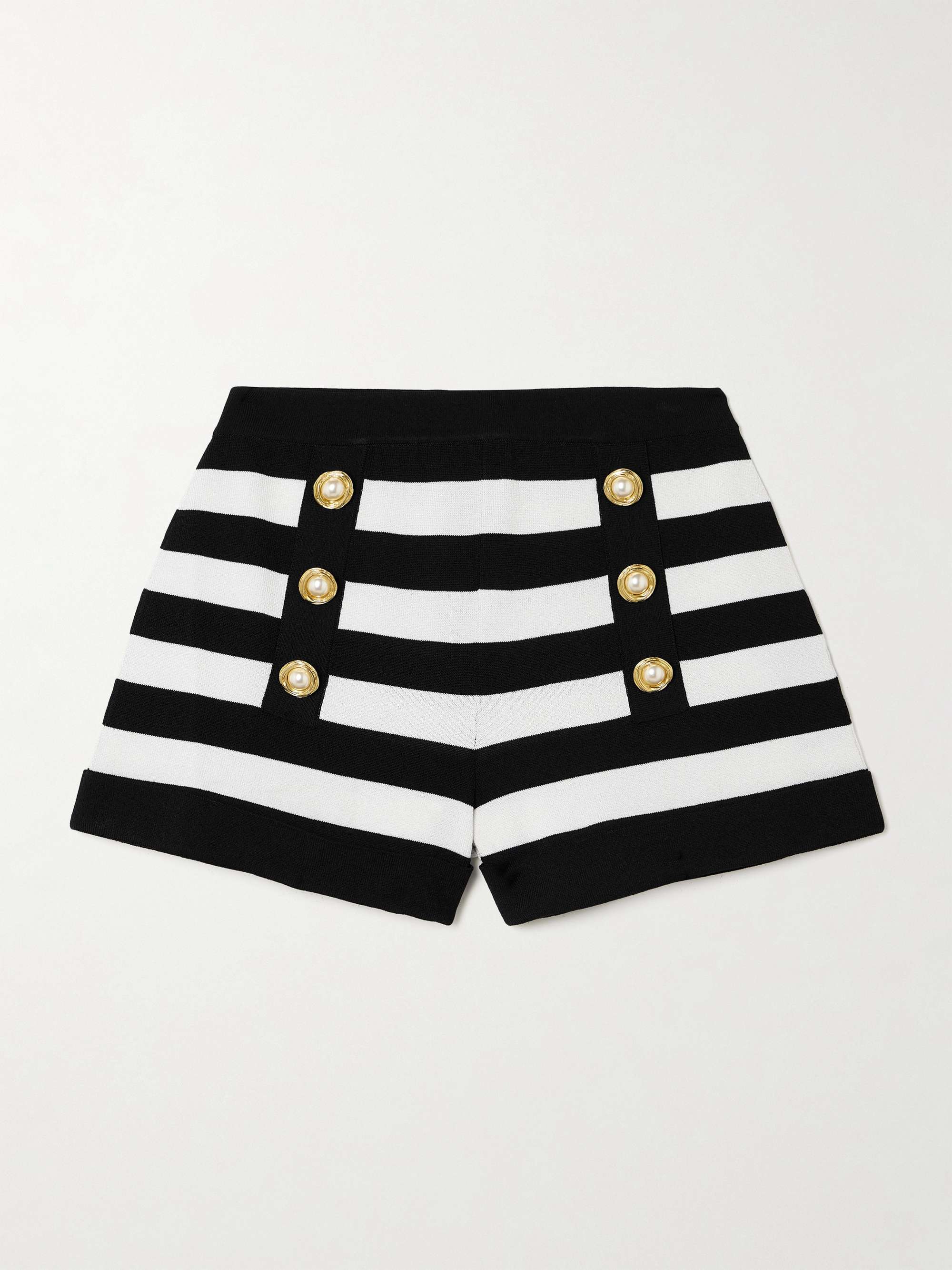 Faux pearl-embellished striped knitted shorts view