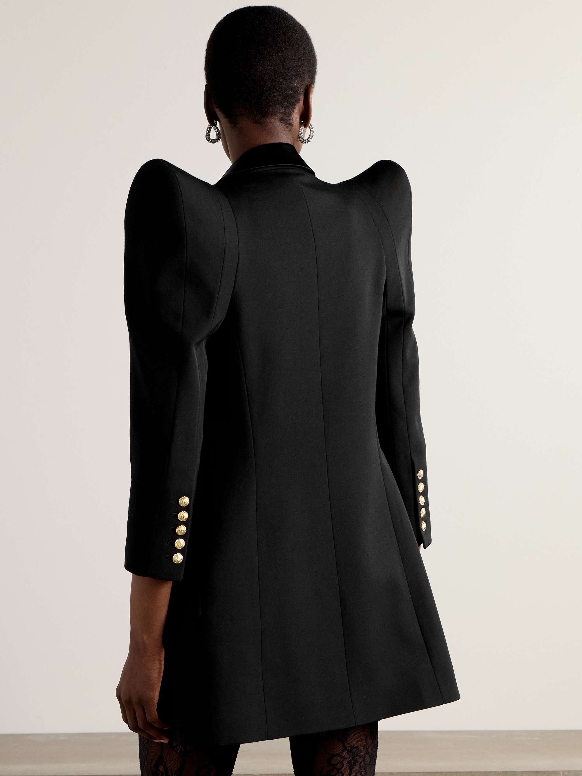 Asymmetric satin-trimmed wool blazer view