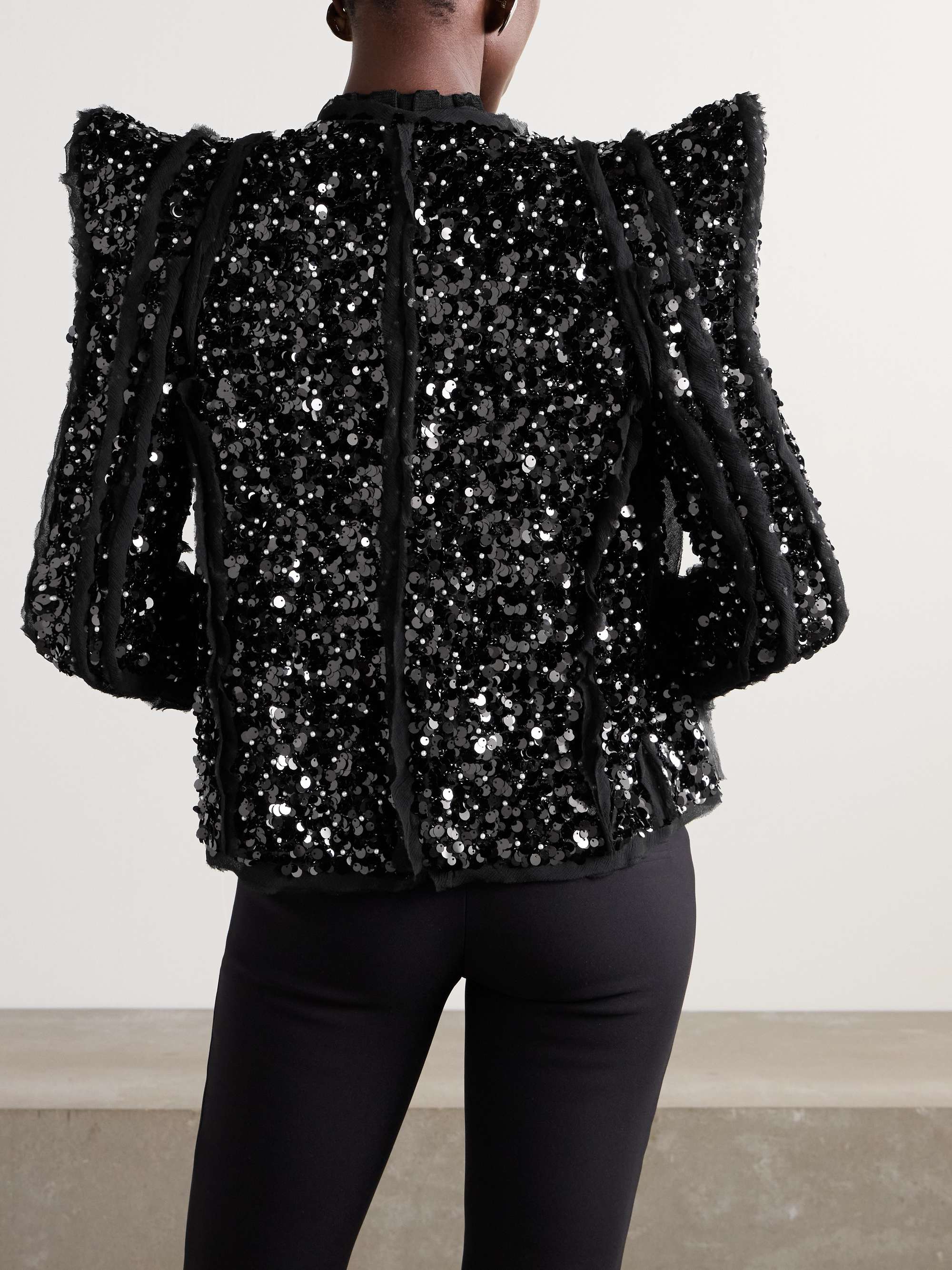 Embellished mesh and crepon jacket view