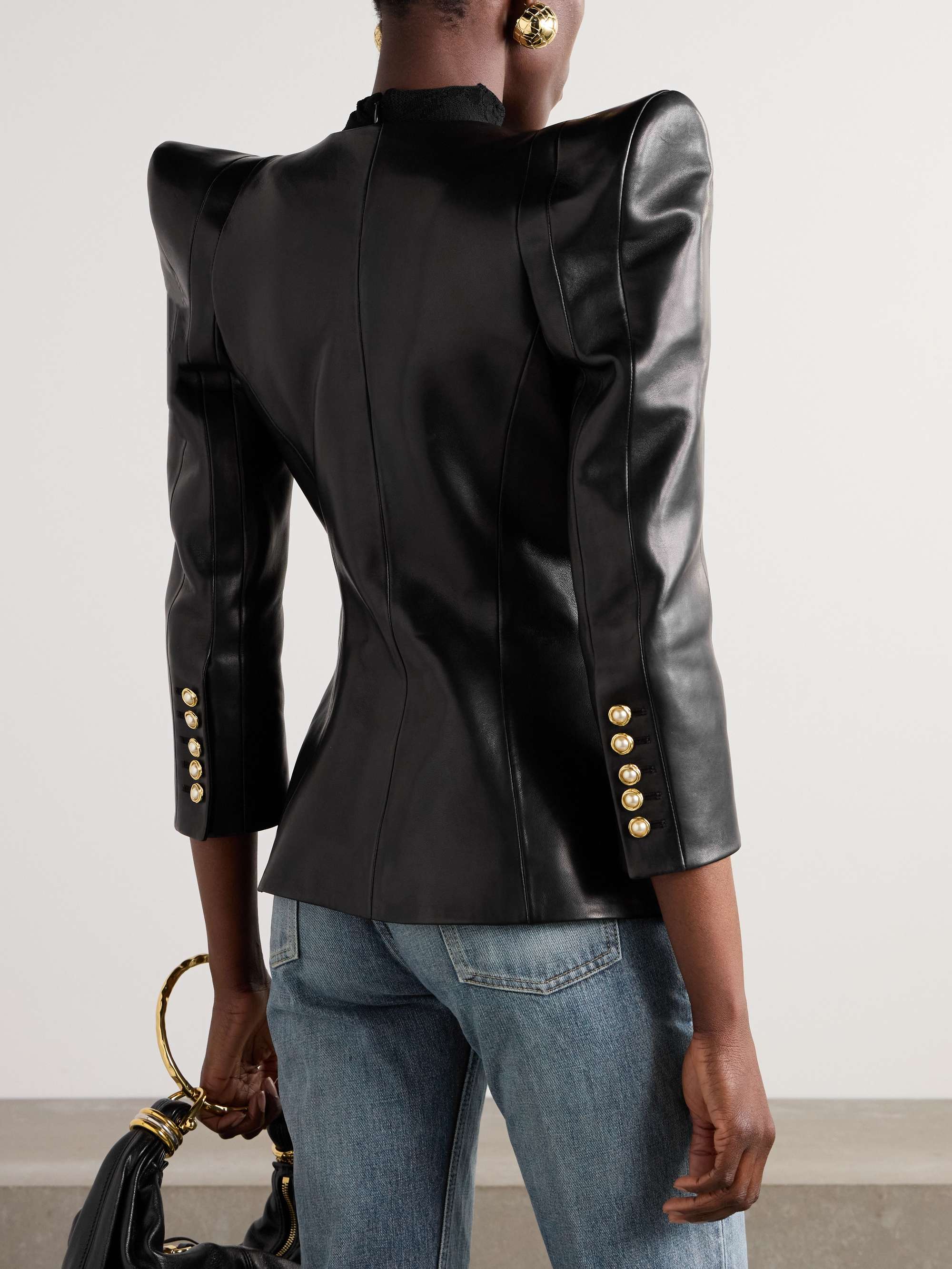 Paneled leather jacket view