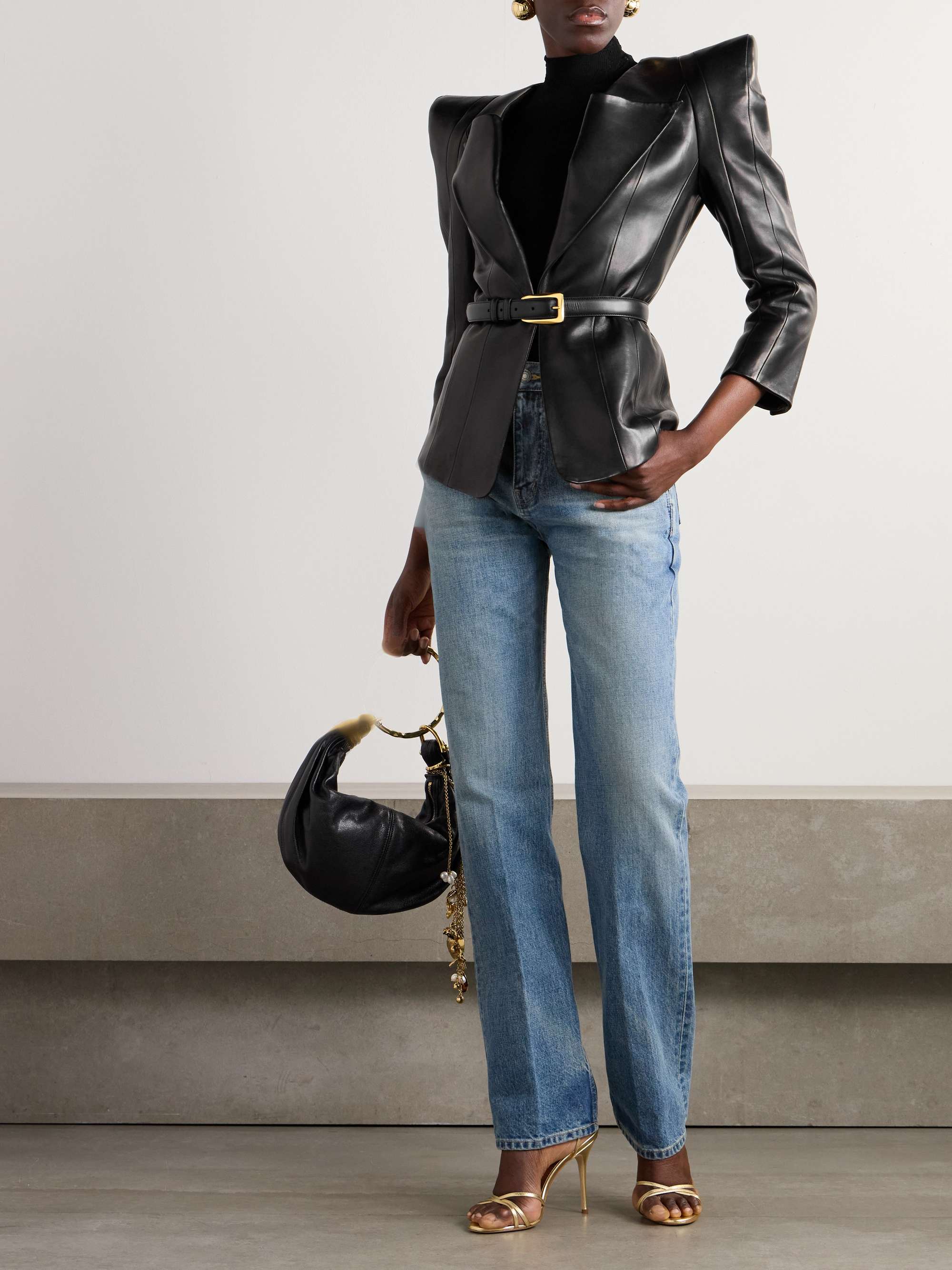 Paneled leather jacket view
