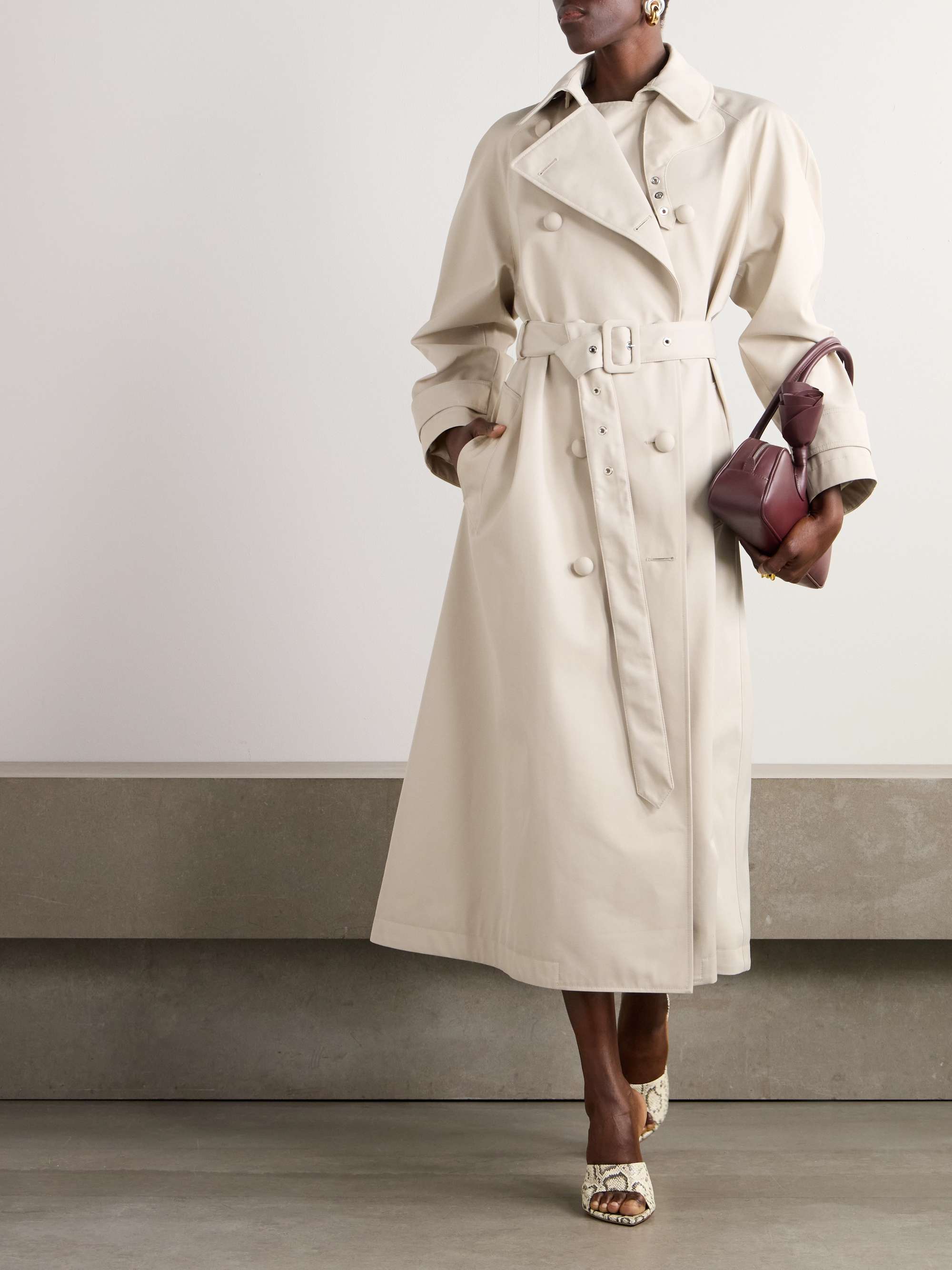 Double-breasted belted gabardine trench coat view