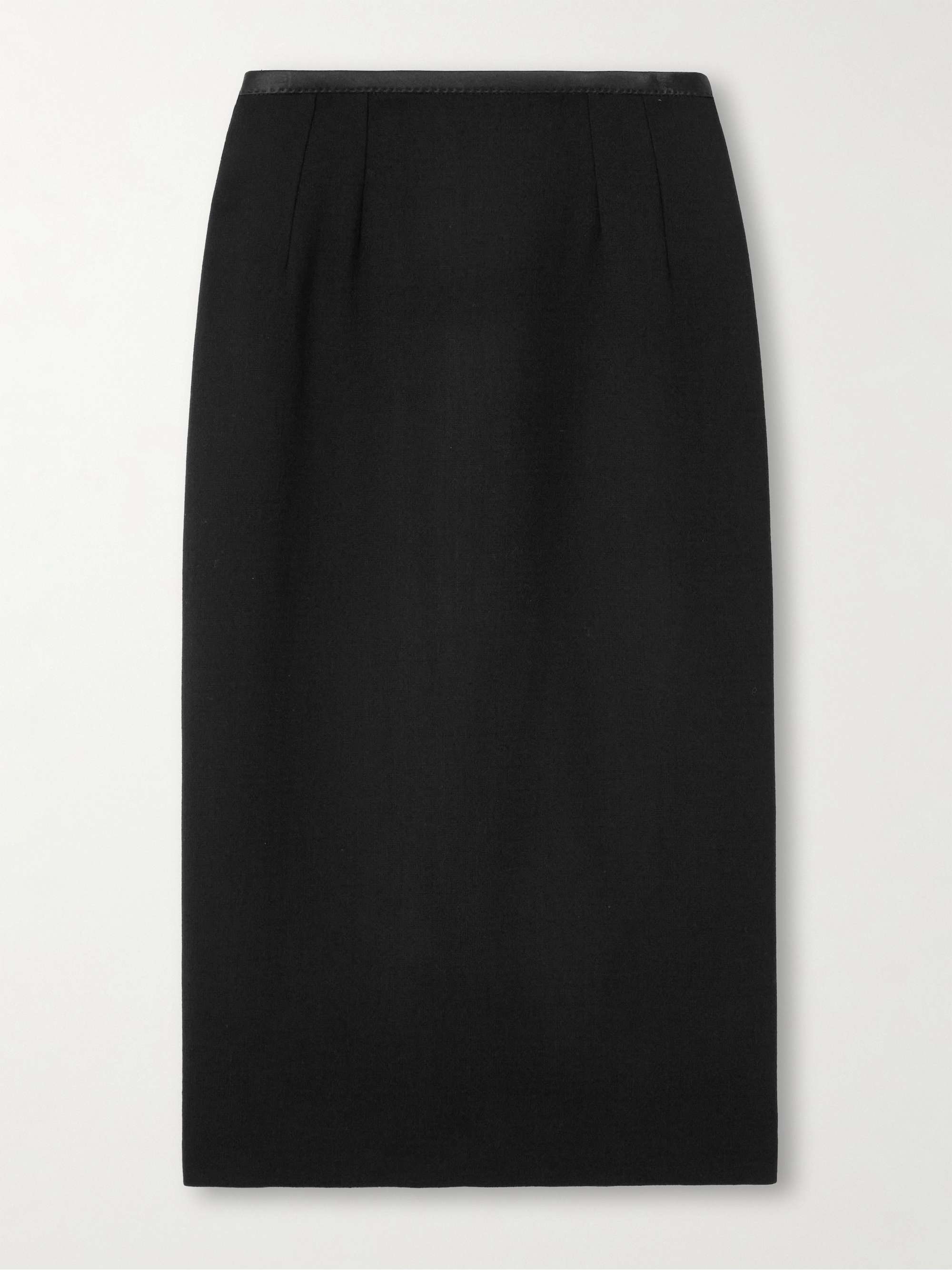 Silk satin-trimmed wool-blend midi skirt view