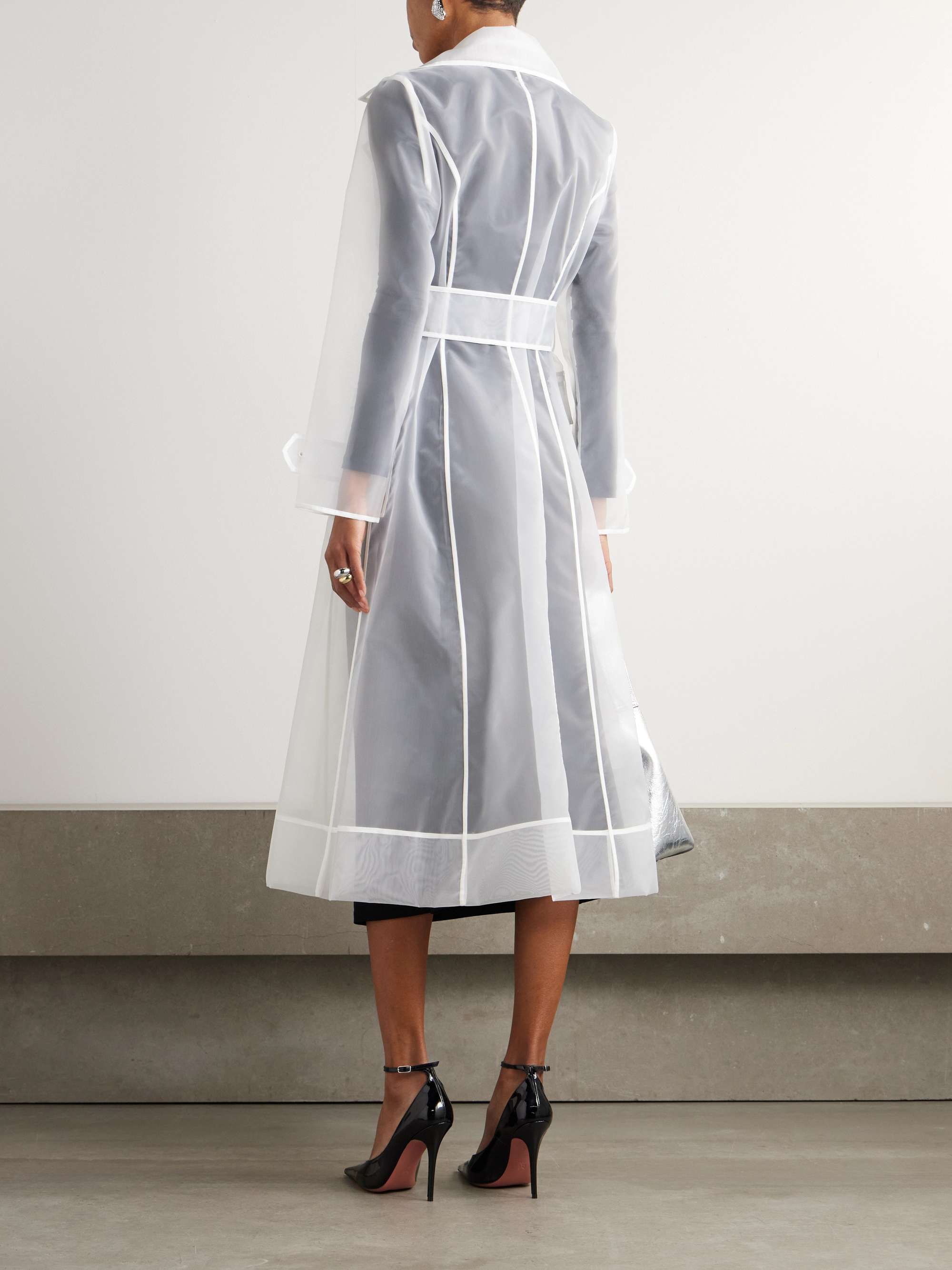 Double-breasted belted organza trench coat view