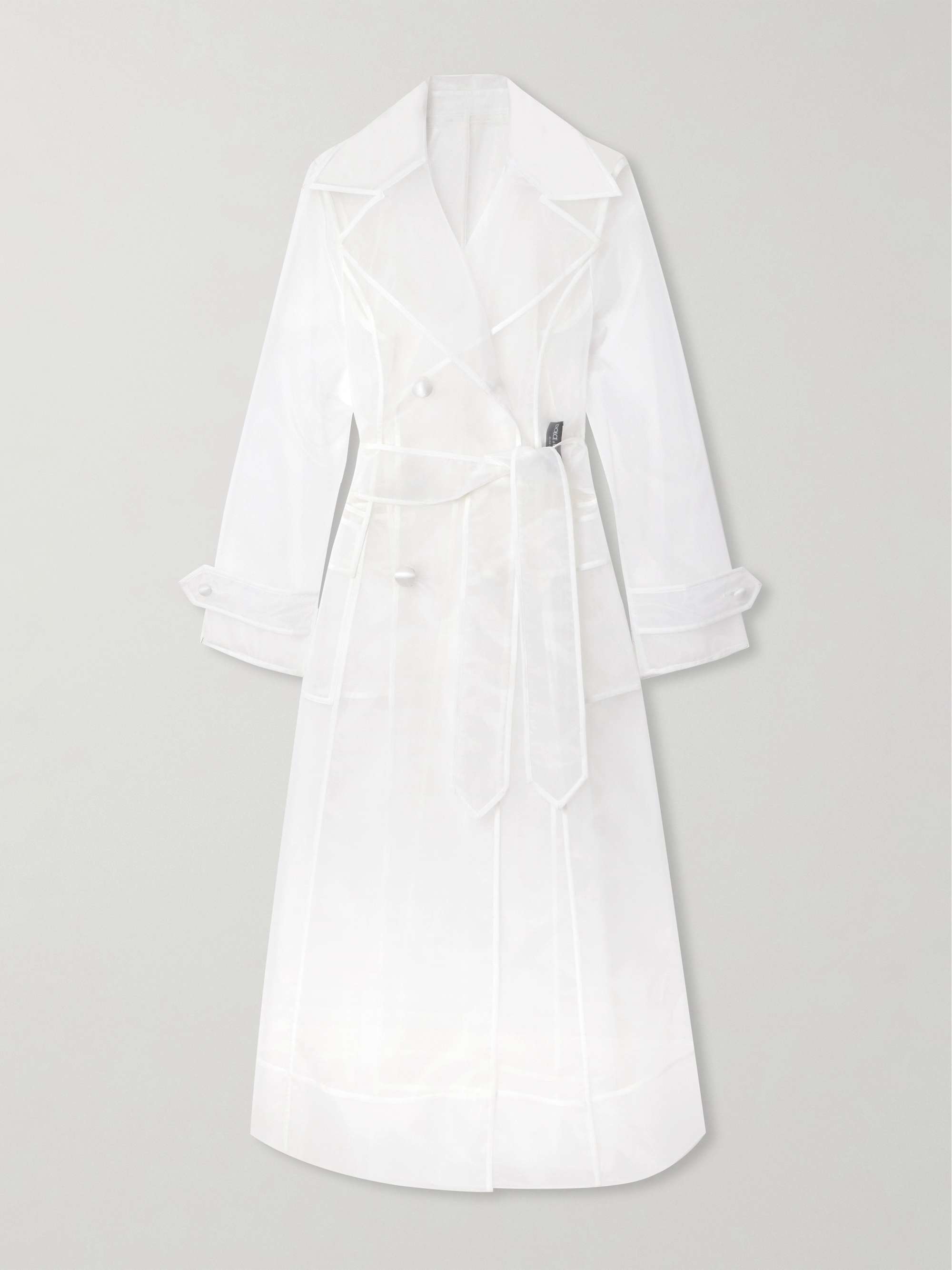 Double-breasted belted organza trench coat view