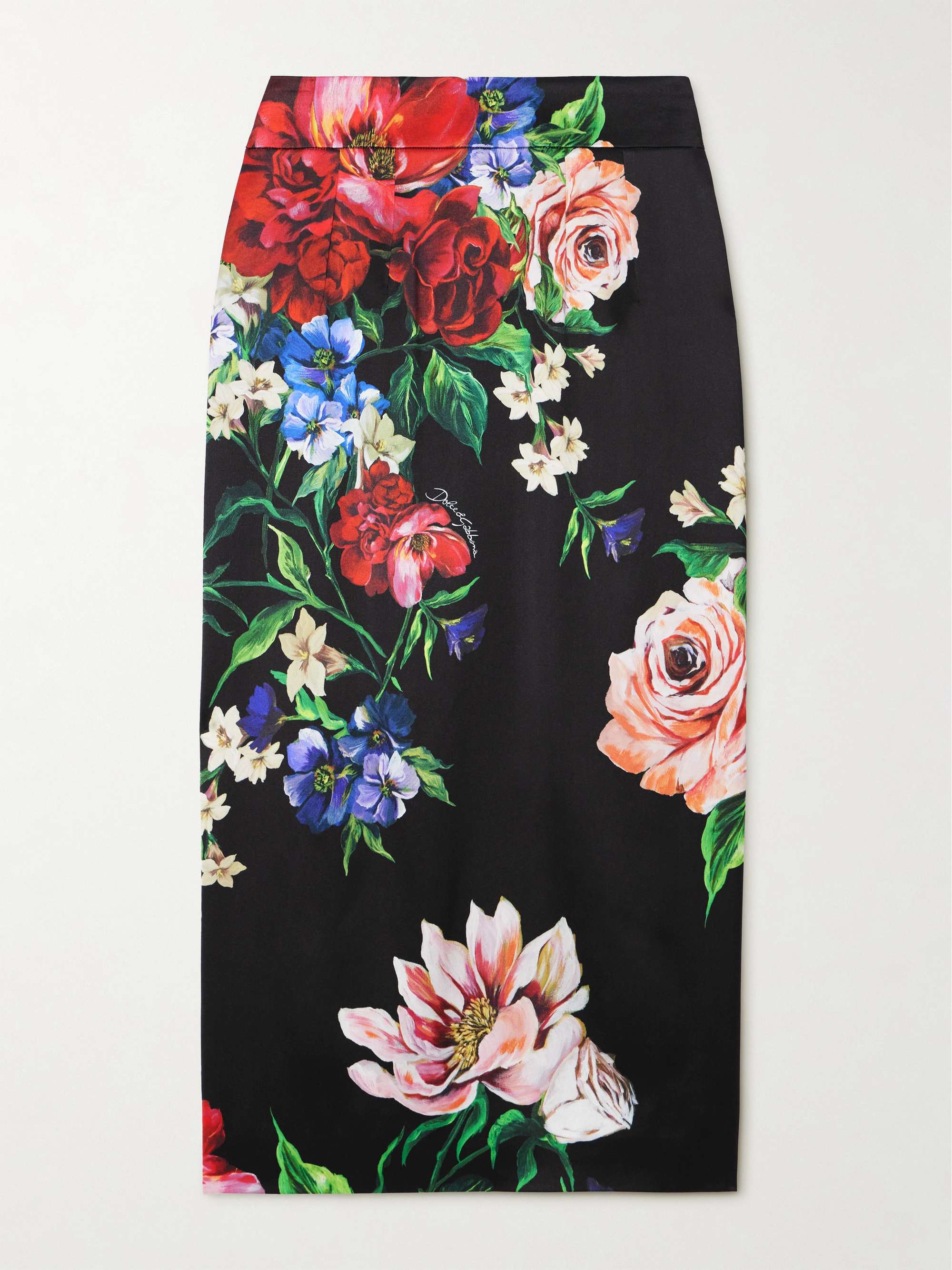Floral-print satin midi skirt view
