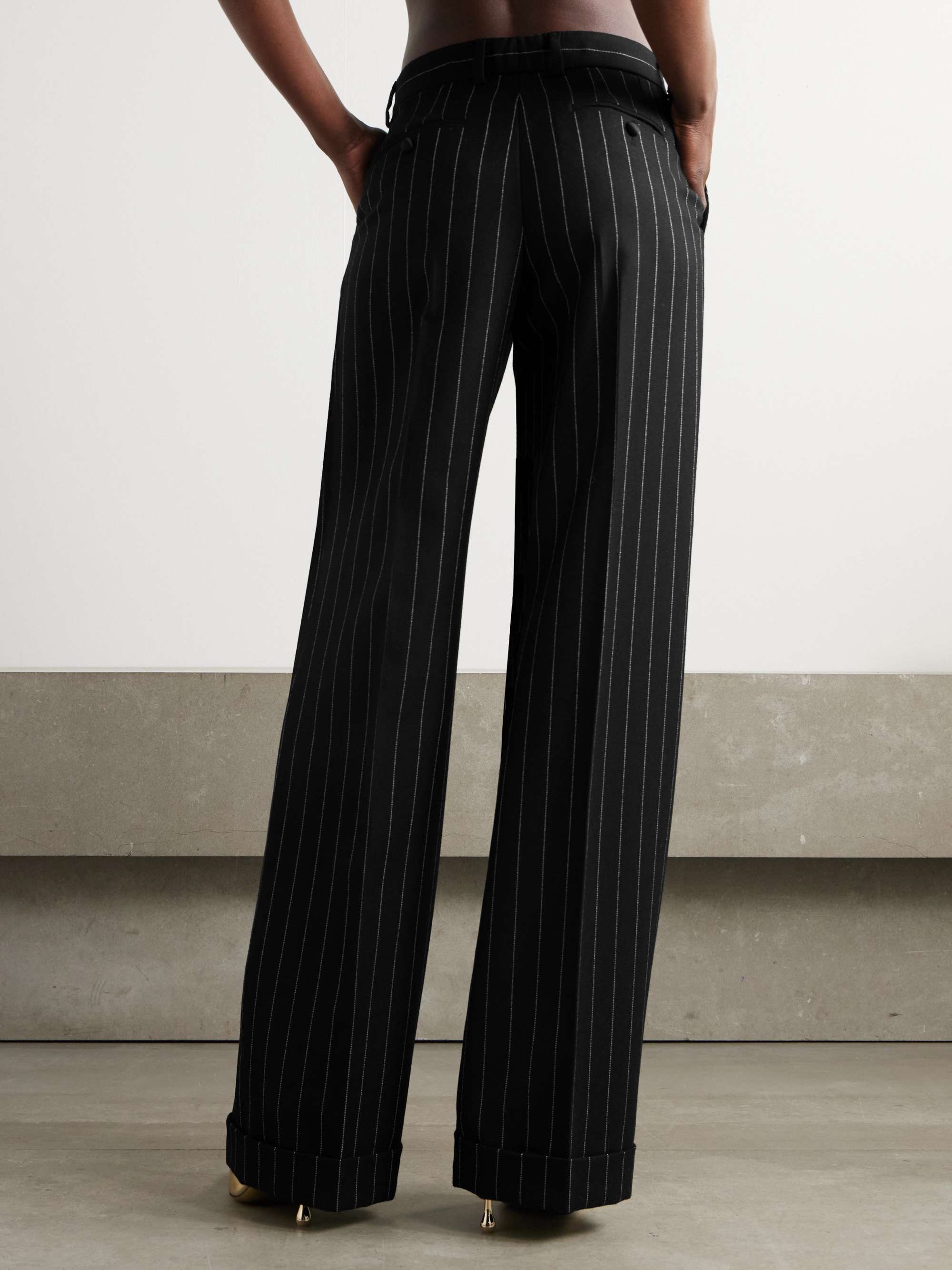 Striped wool-blend straight-leg pants view