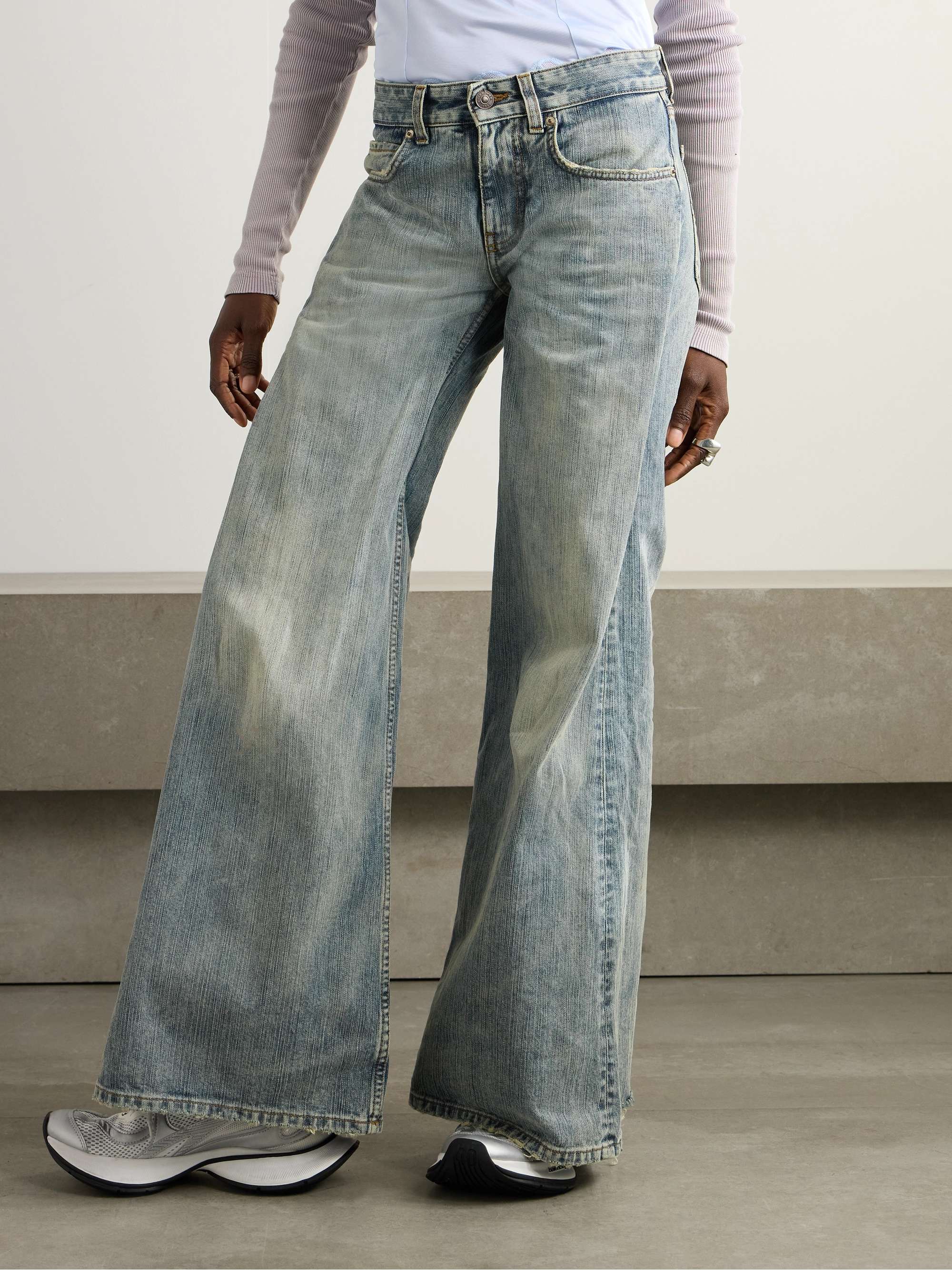 Distressed mid-rise wide-leg jeans view