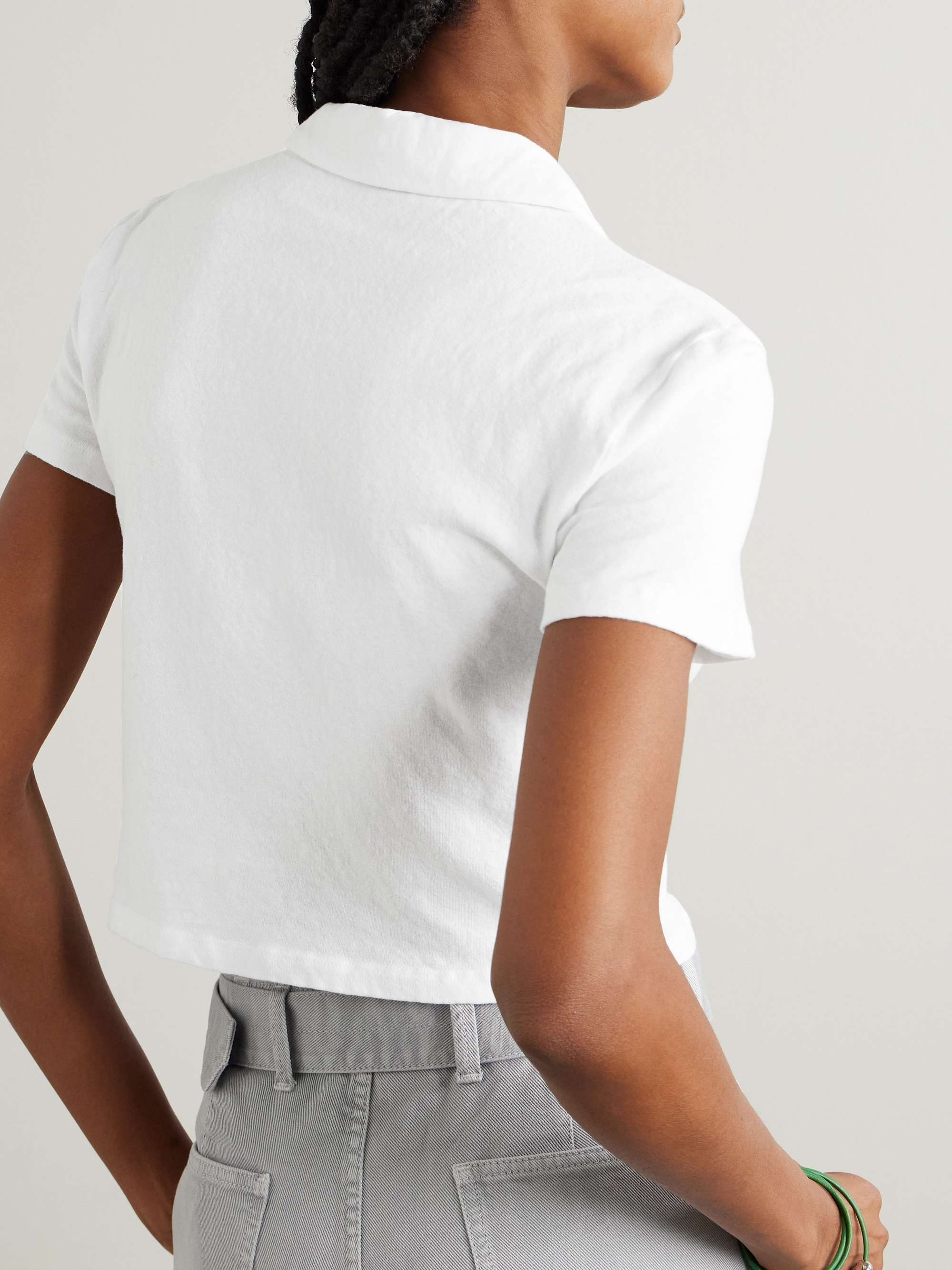 Cropped cotton-blend terry polo shirt view