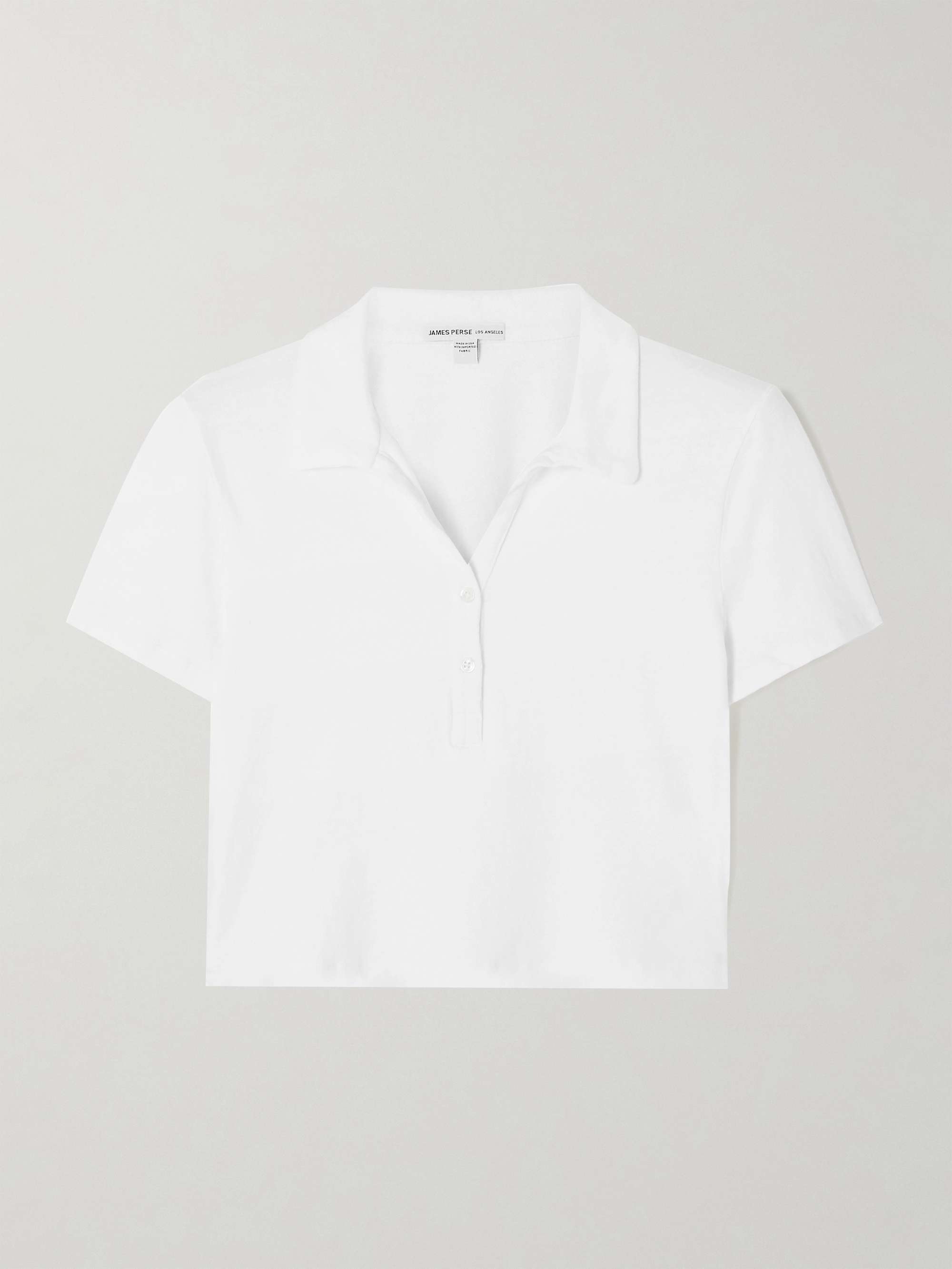 Cropped cotton-blend terry polo shirt view