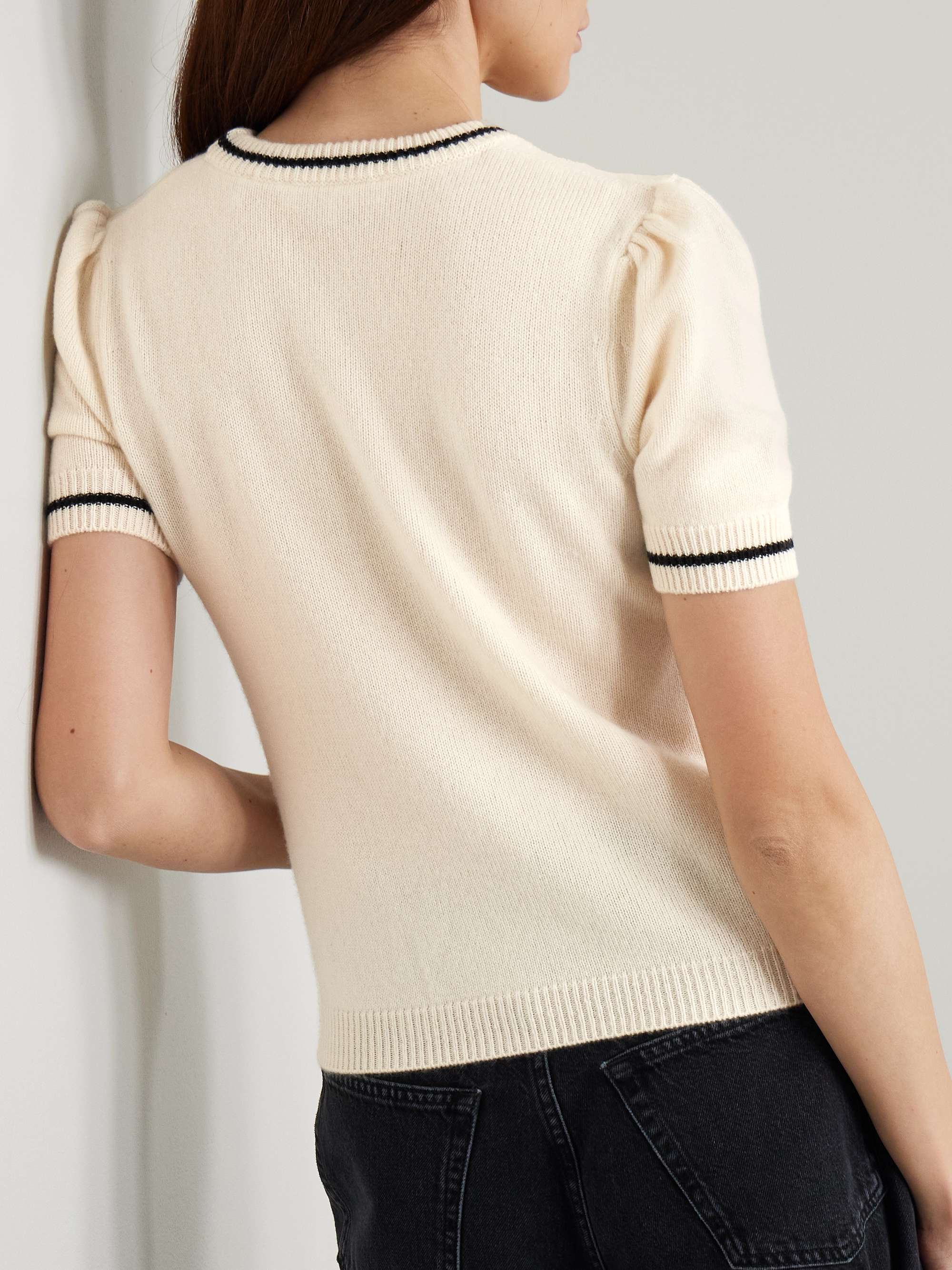 Gathered striped cashmere sweater view