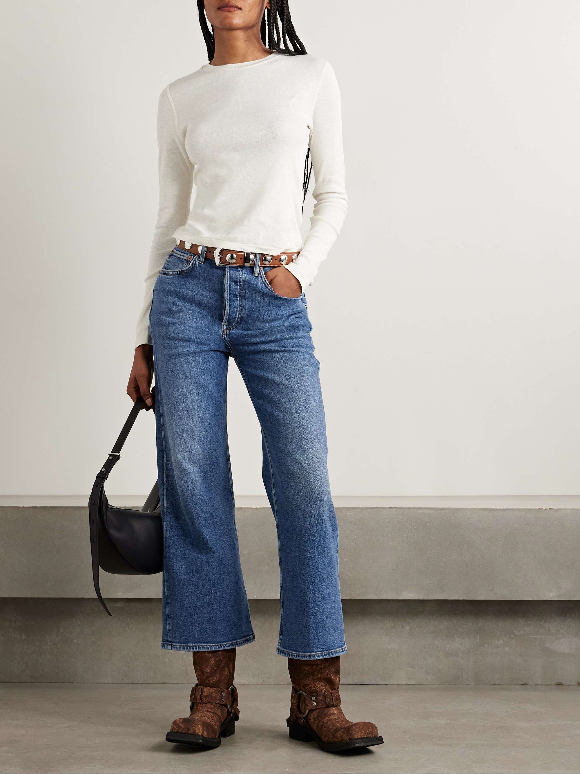 Cropped high-rise wide-leg jeans view