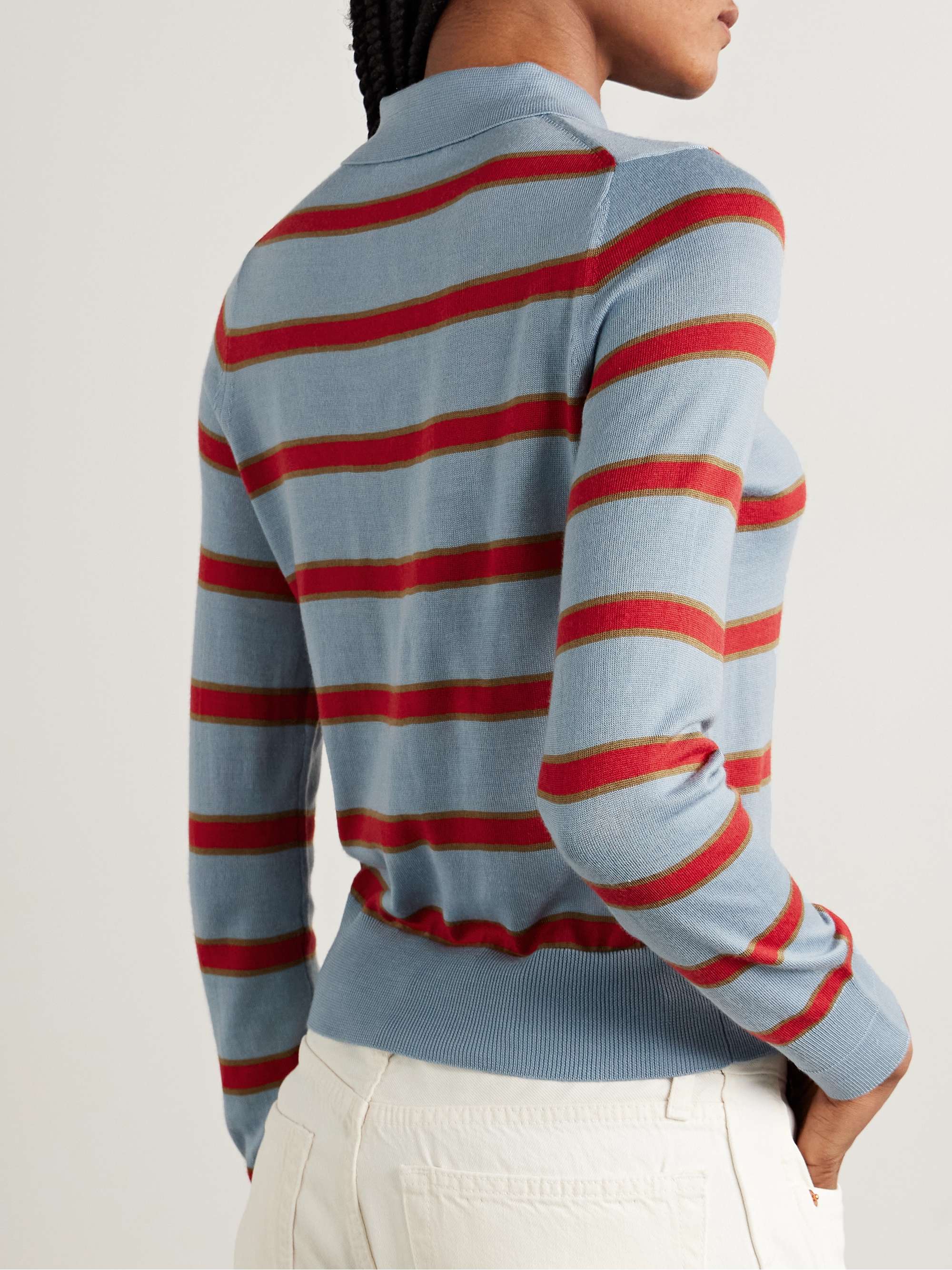 The Memphis striped merino wool, silk and cashmere-blend polo shirt view