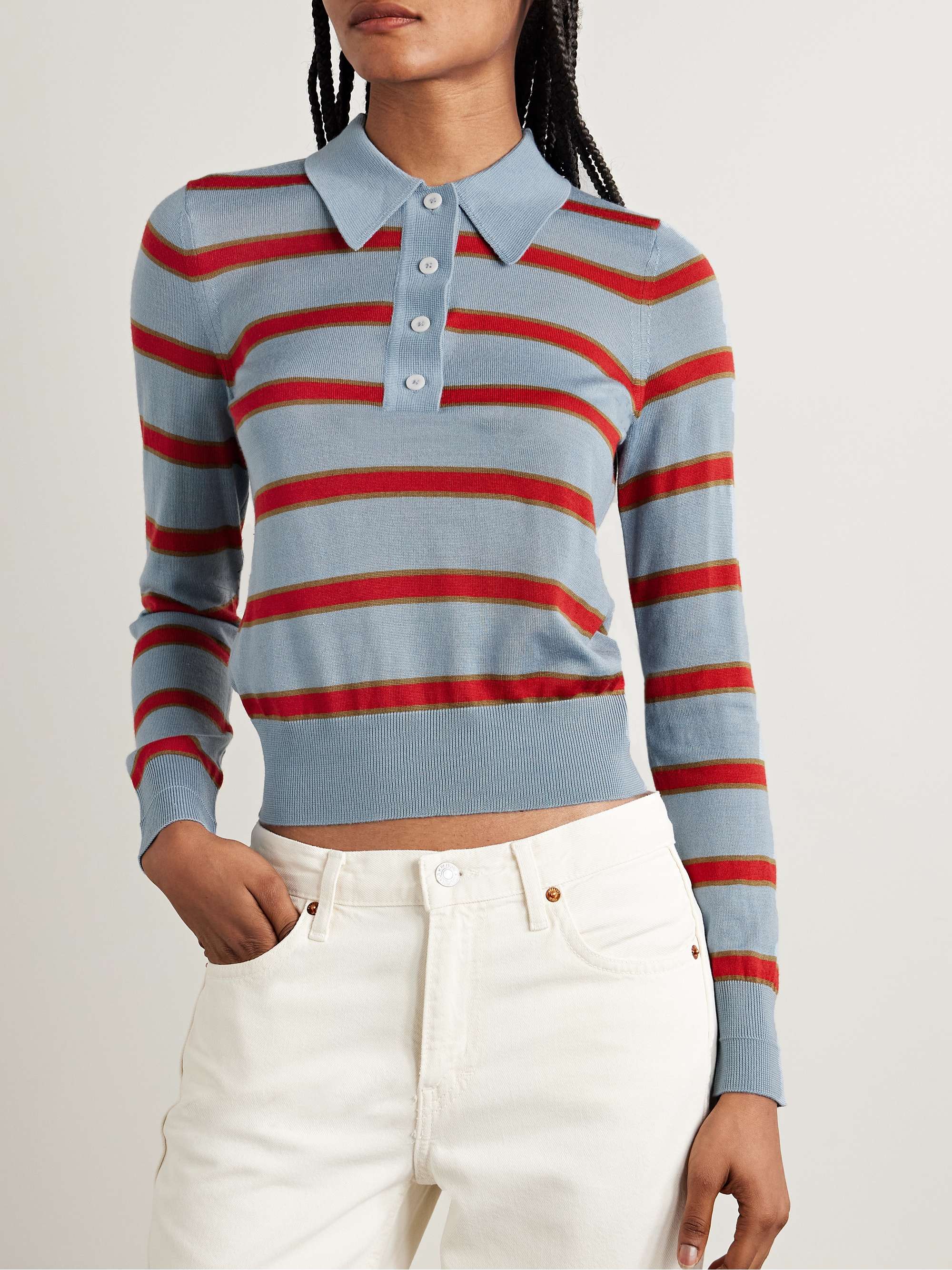 The Memphis striped merino wool, silk and cashmere-blend polo shirt view