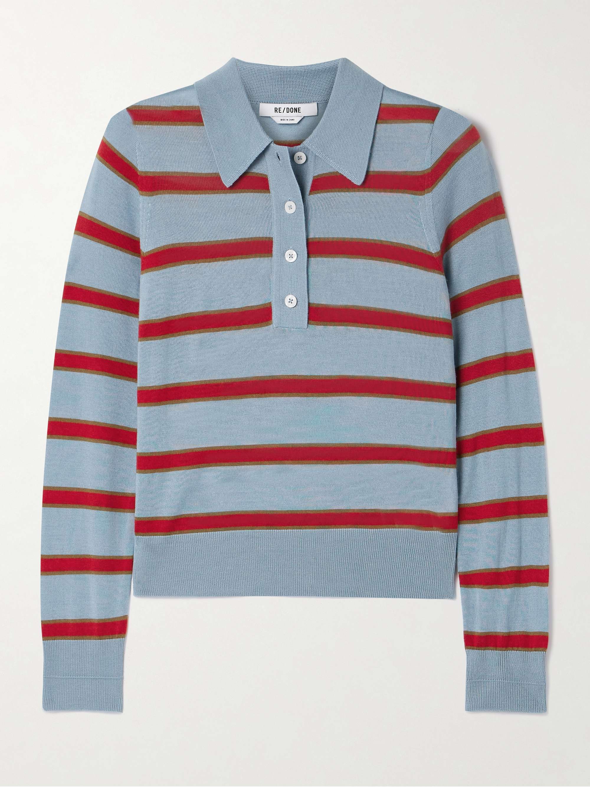 The Memphis striped merino wool, silk and cashmere-blend polo shirt view