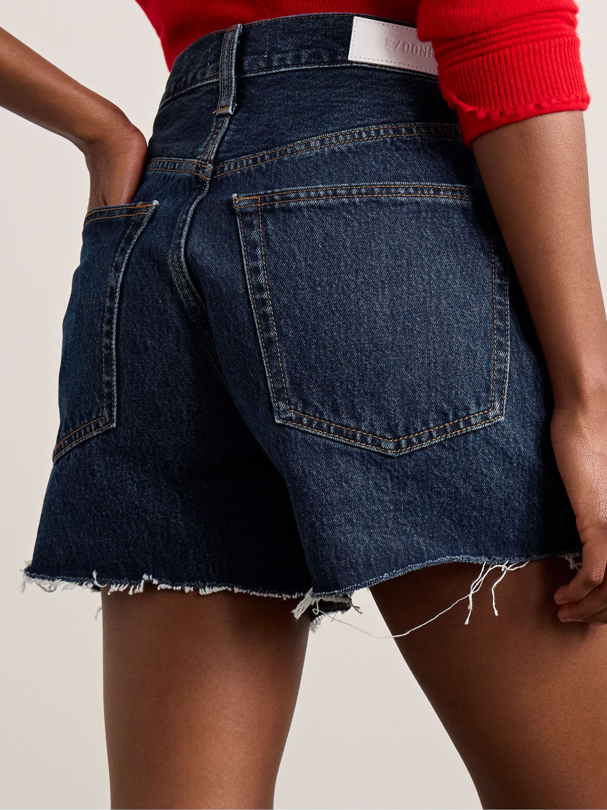 '90s Low Slung frayed organic denim shorts view