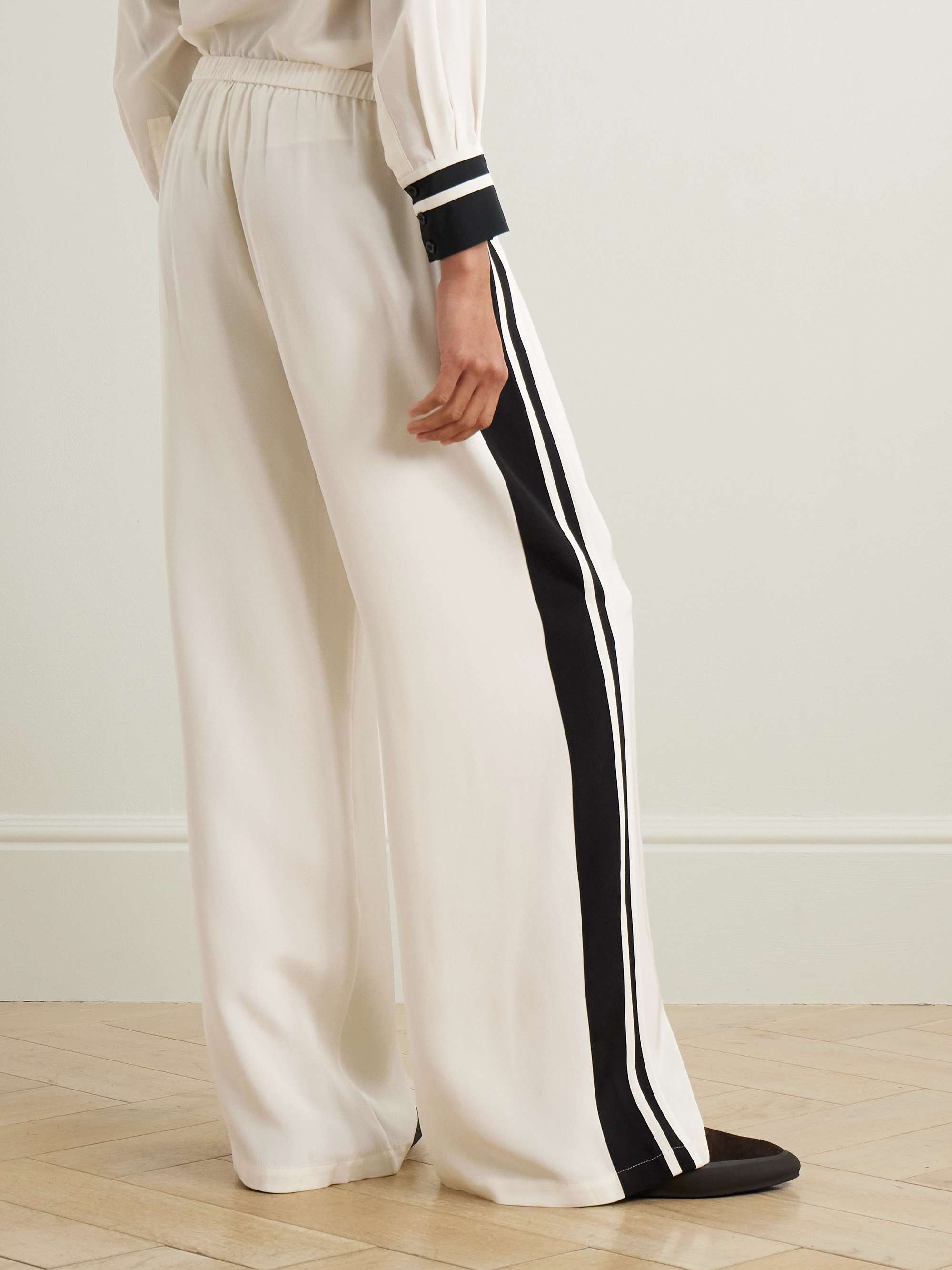 Striped silk-crepe wide-leg pants view