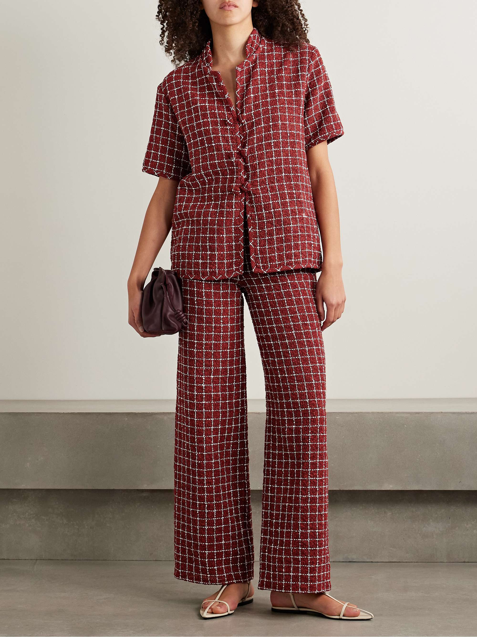 Amelia checked bouclé-tweed wide-leg pants view