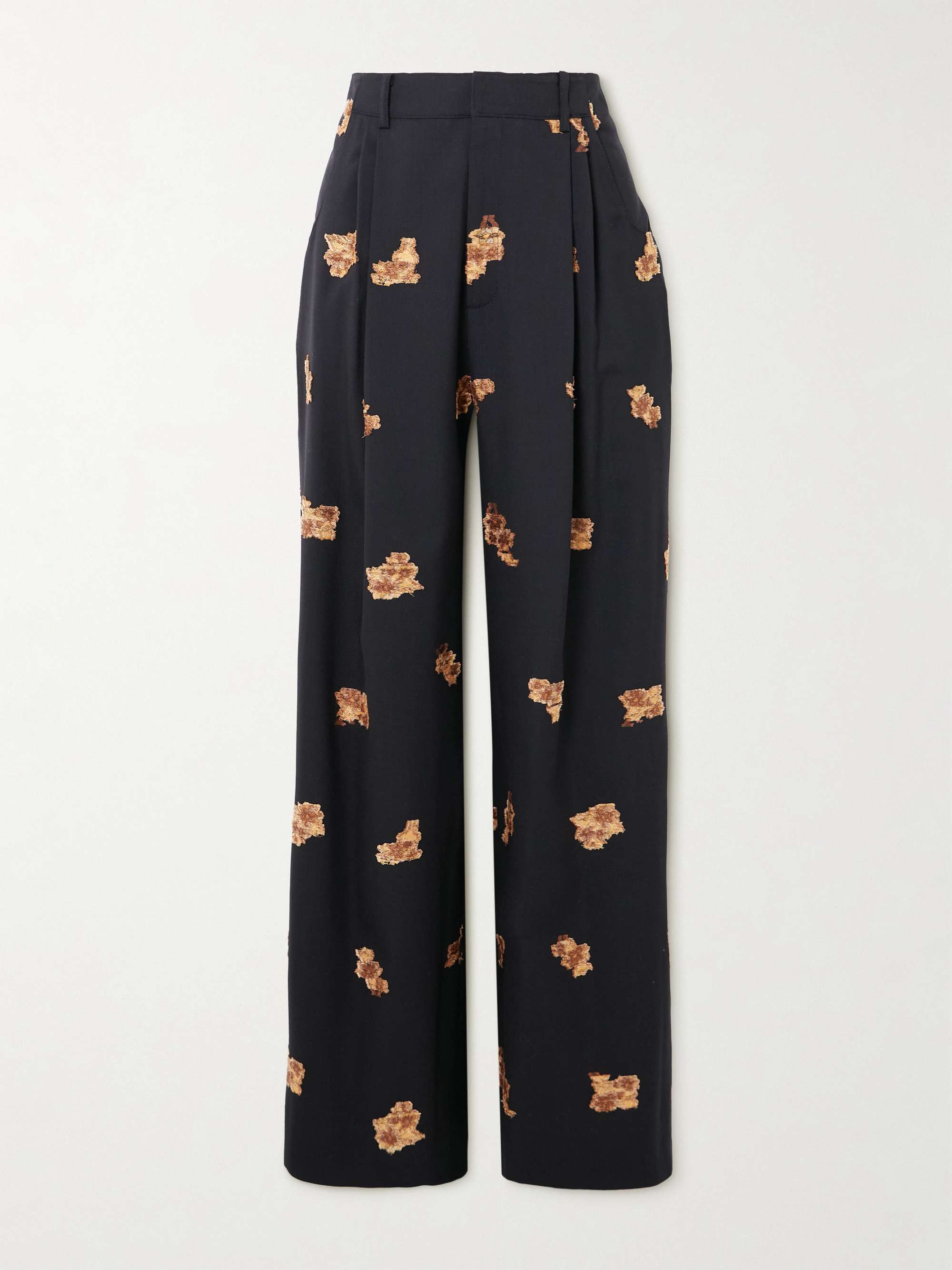 Annie pleated floral-jacquard metallic wool-blend wide-leg pants view