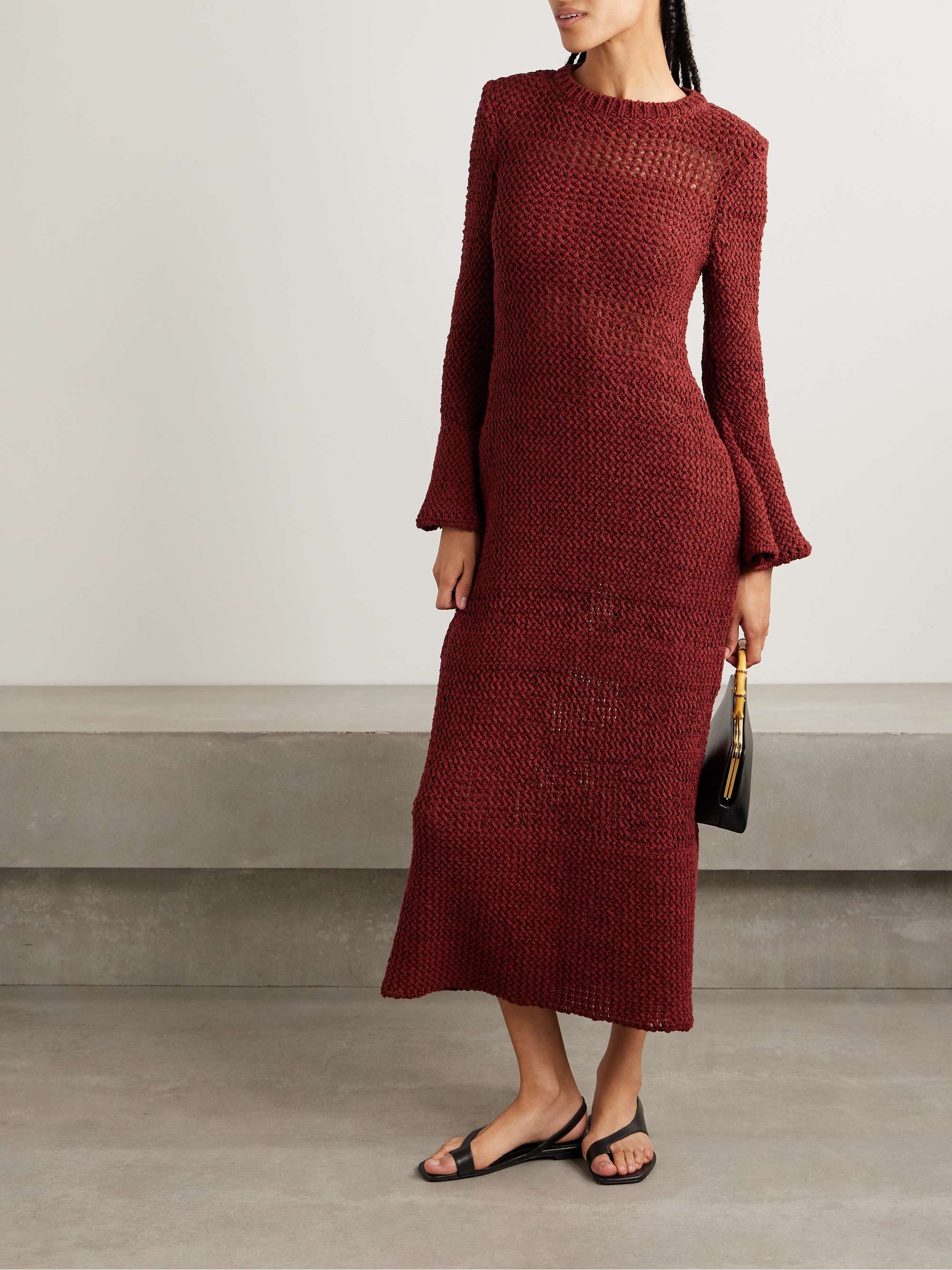 Open-knit organic cotton-blend midi dress view