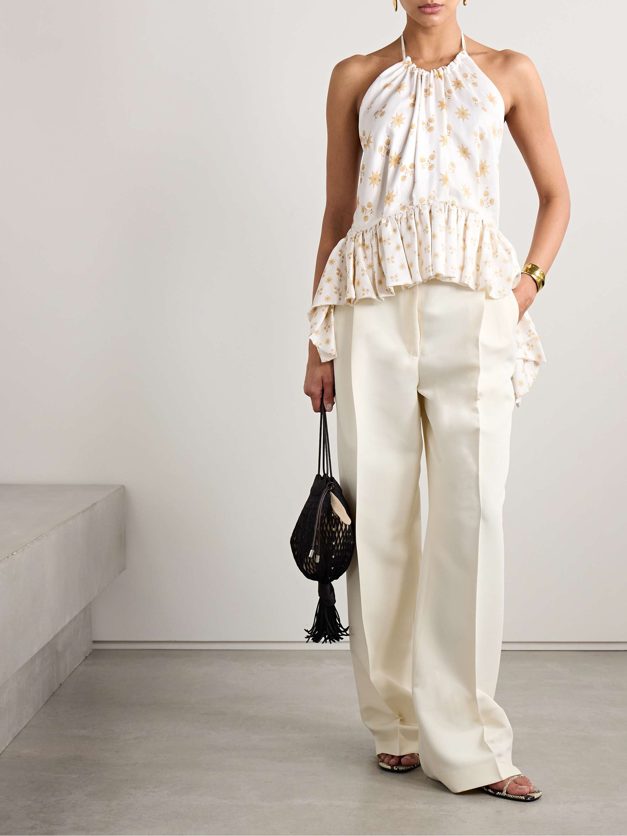 Tamara floral-print crepe peplum halterneck top view