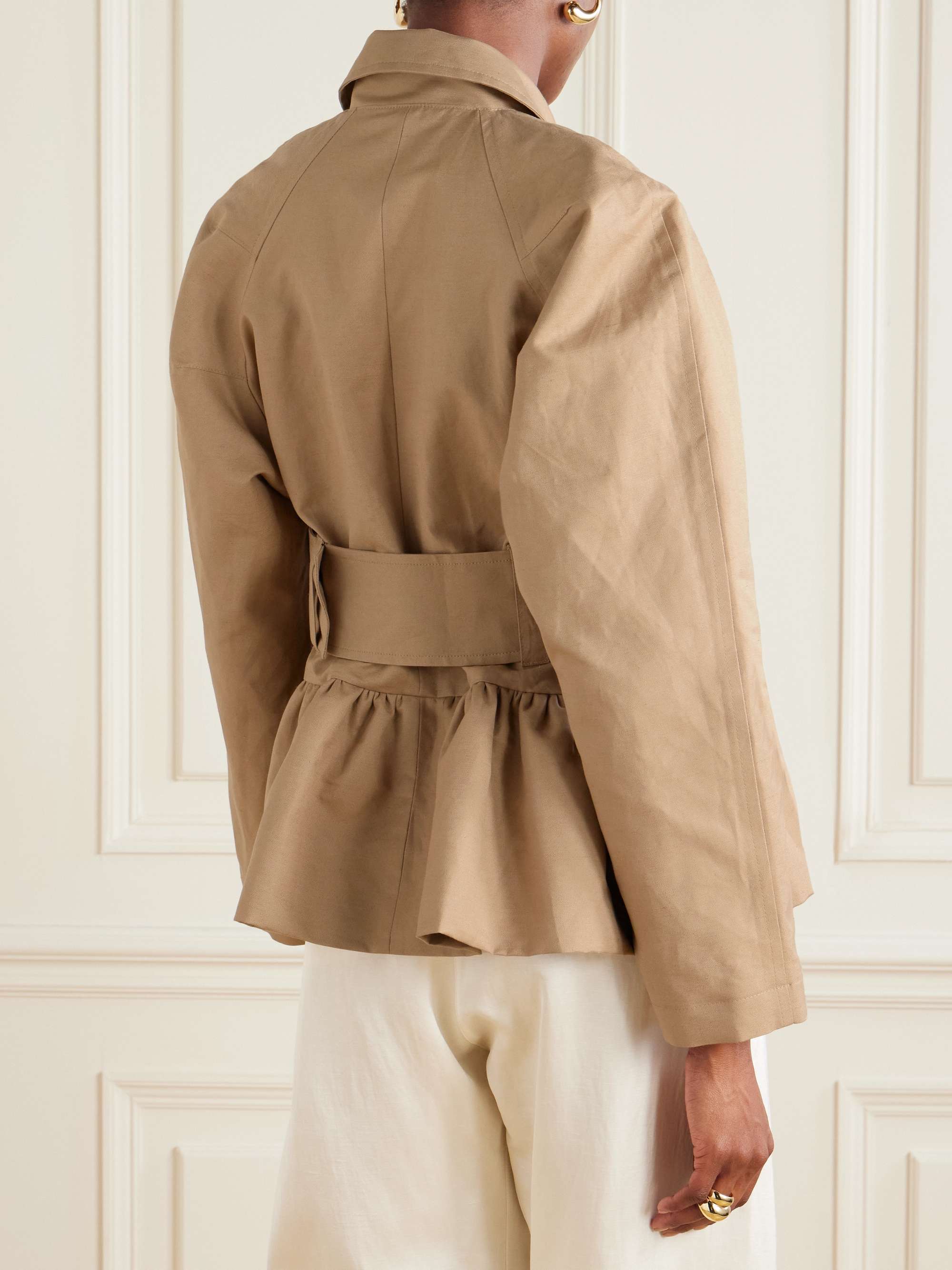 Belted peplum cotton-blend canvas jacket view