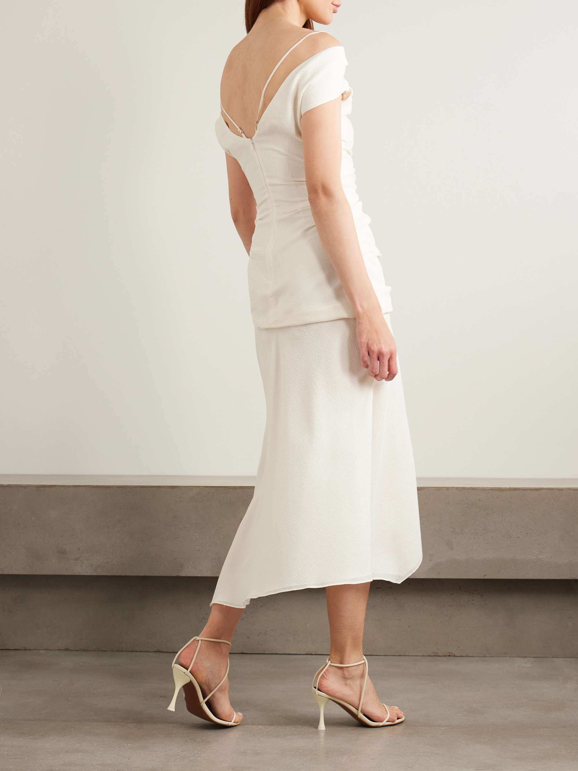 Accordion cold-shoulder ribbed cotton and silk-blend midi dress view