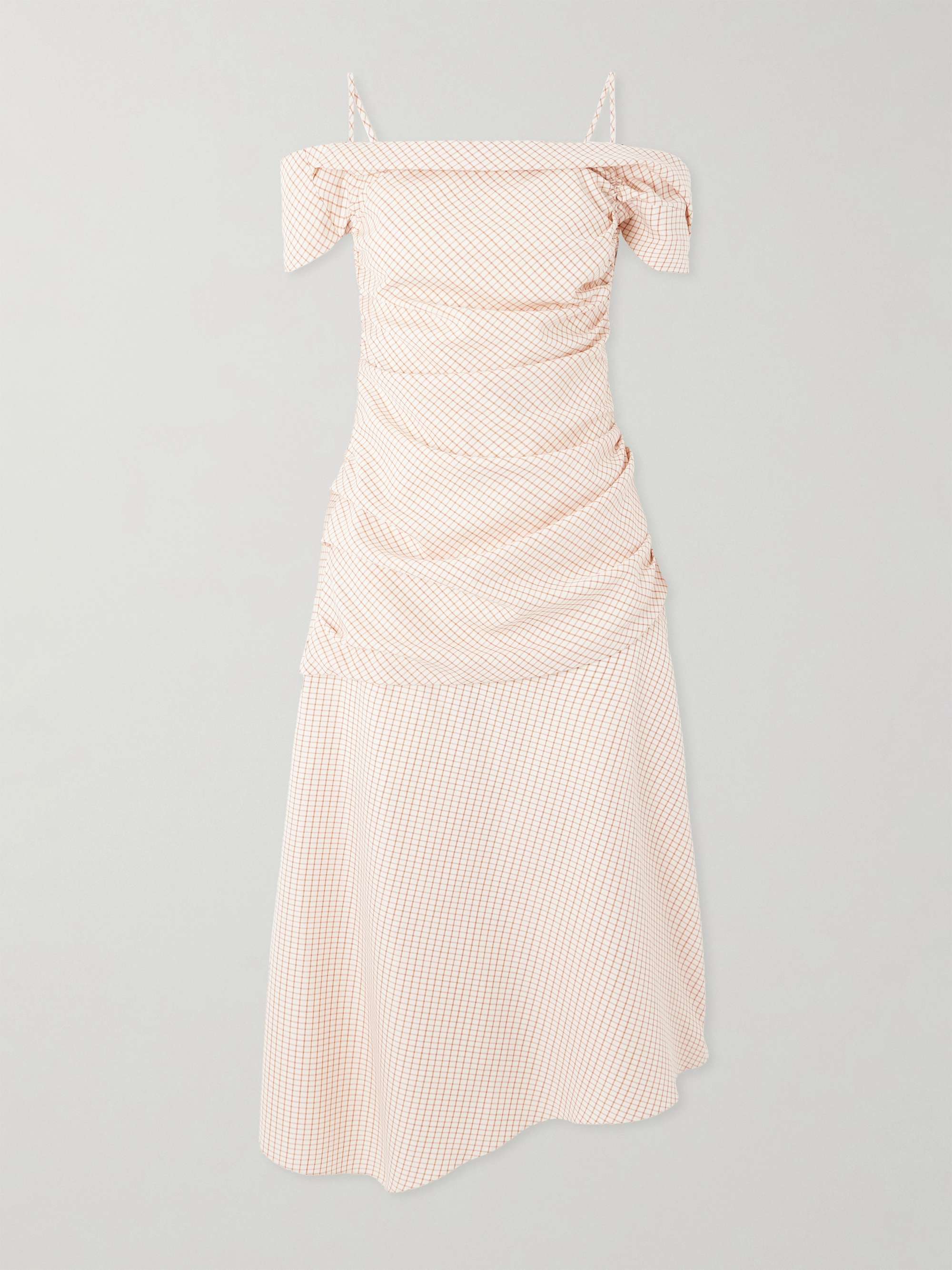Accordion asymmetric checked wool and cotton-blend dress view