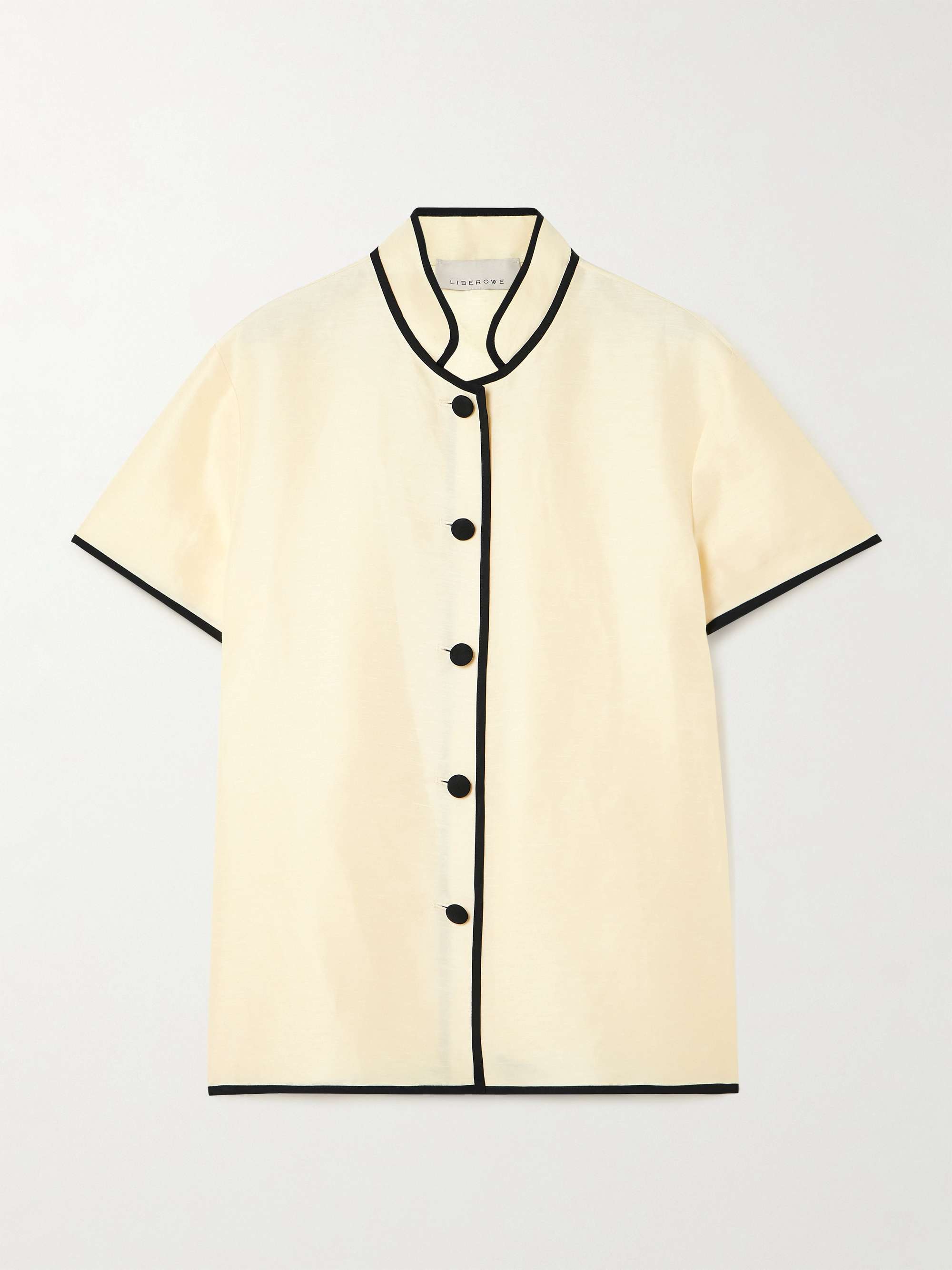 Mandarin linen-blend blouse view