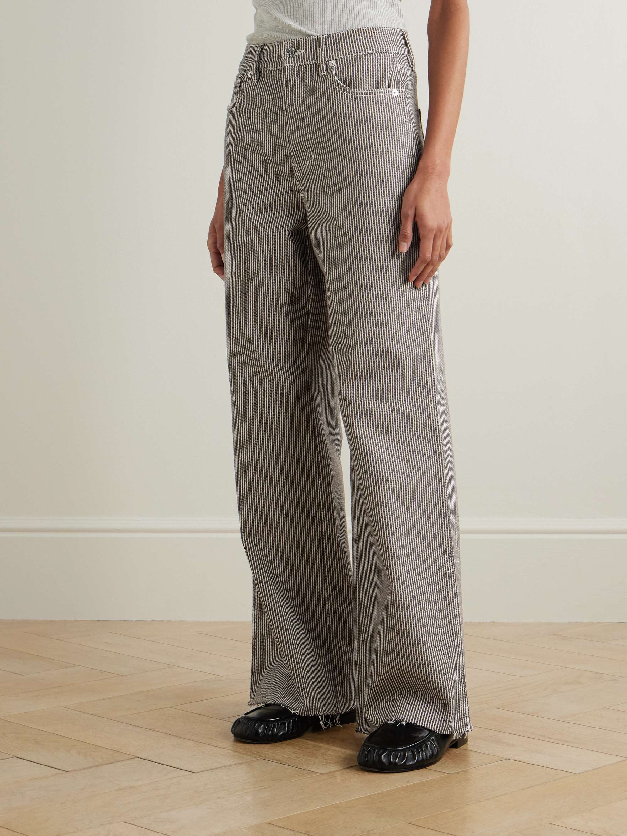 Taylor frayed striped high-rise wide-leg jeans view