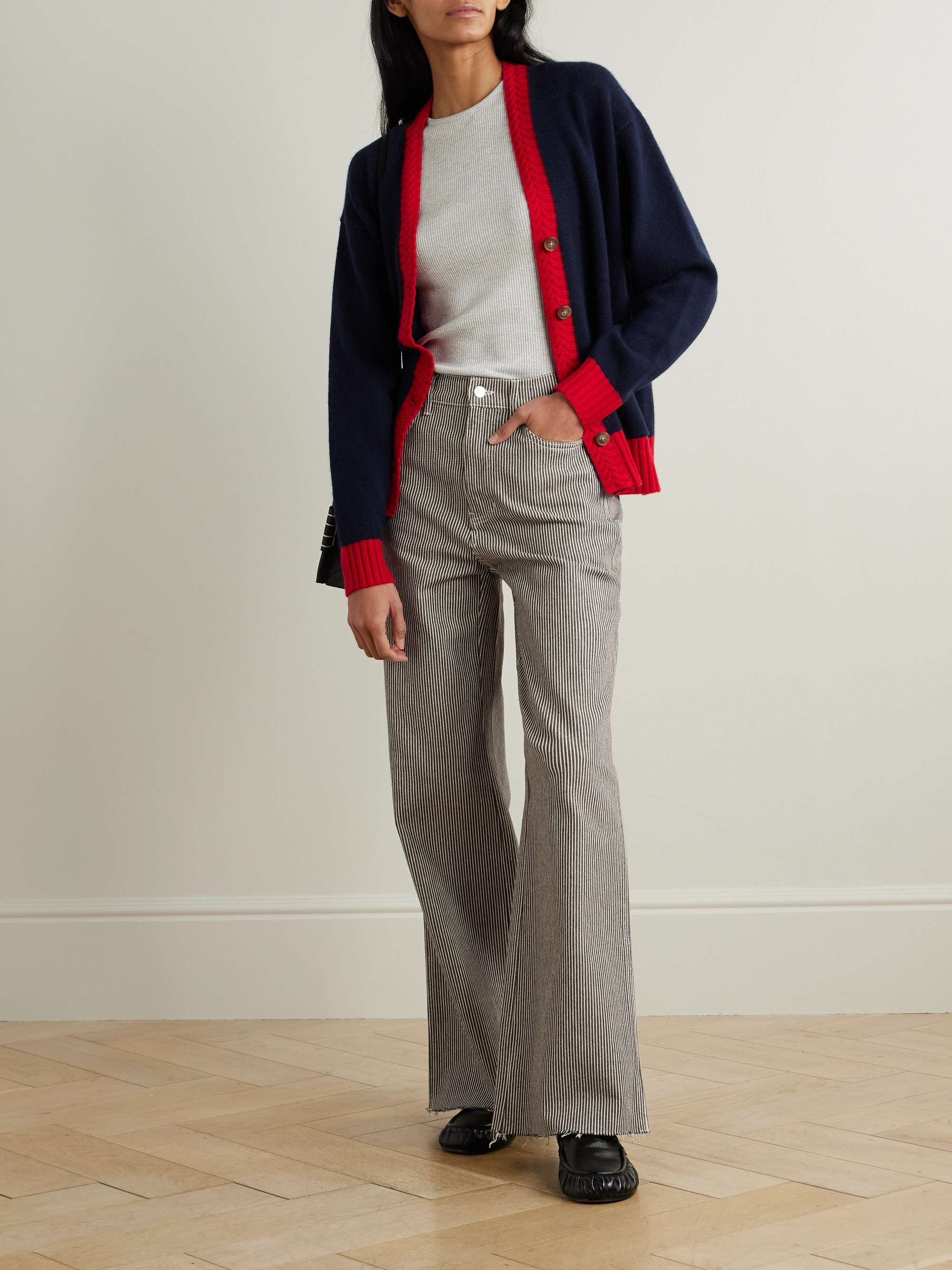 Taylor frayed striped high-rise wide-leg jeans view