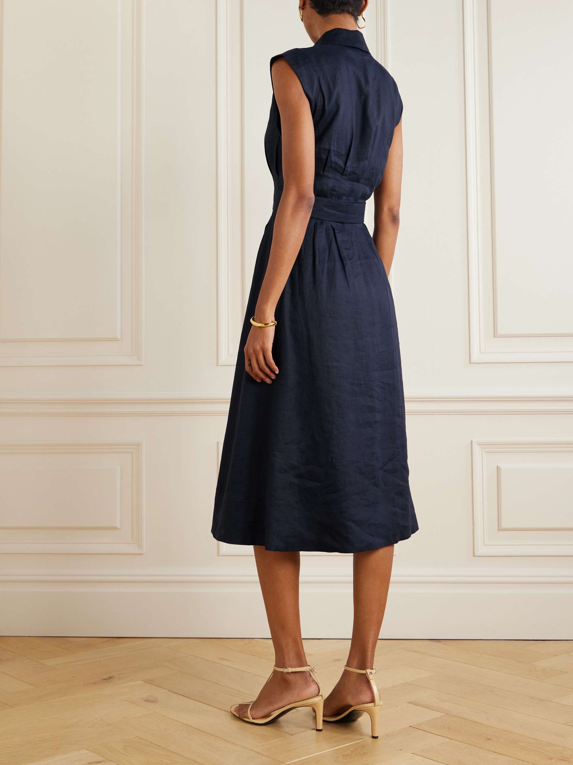 Loreta belted pleated linen midi shirt dress view