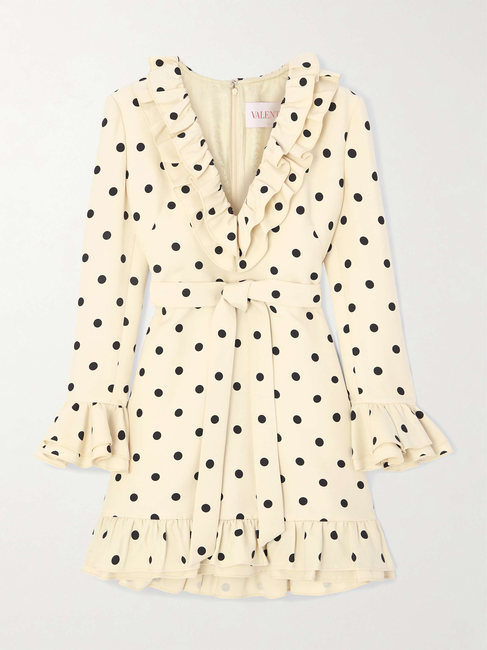 Belted ruffled polka-dot wool and silk-blend mini dress view