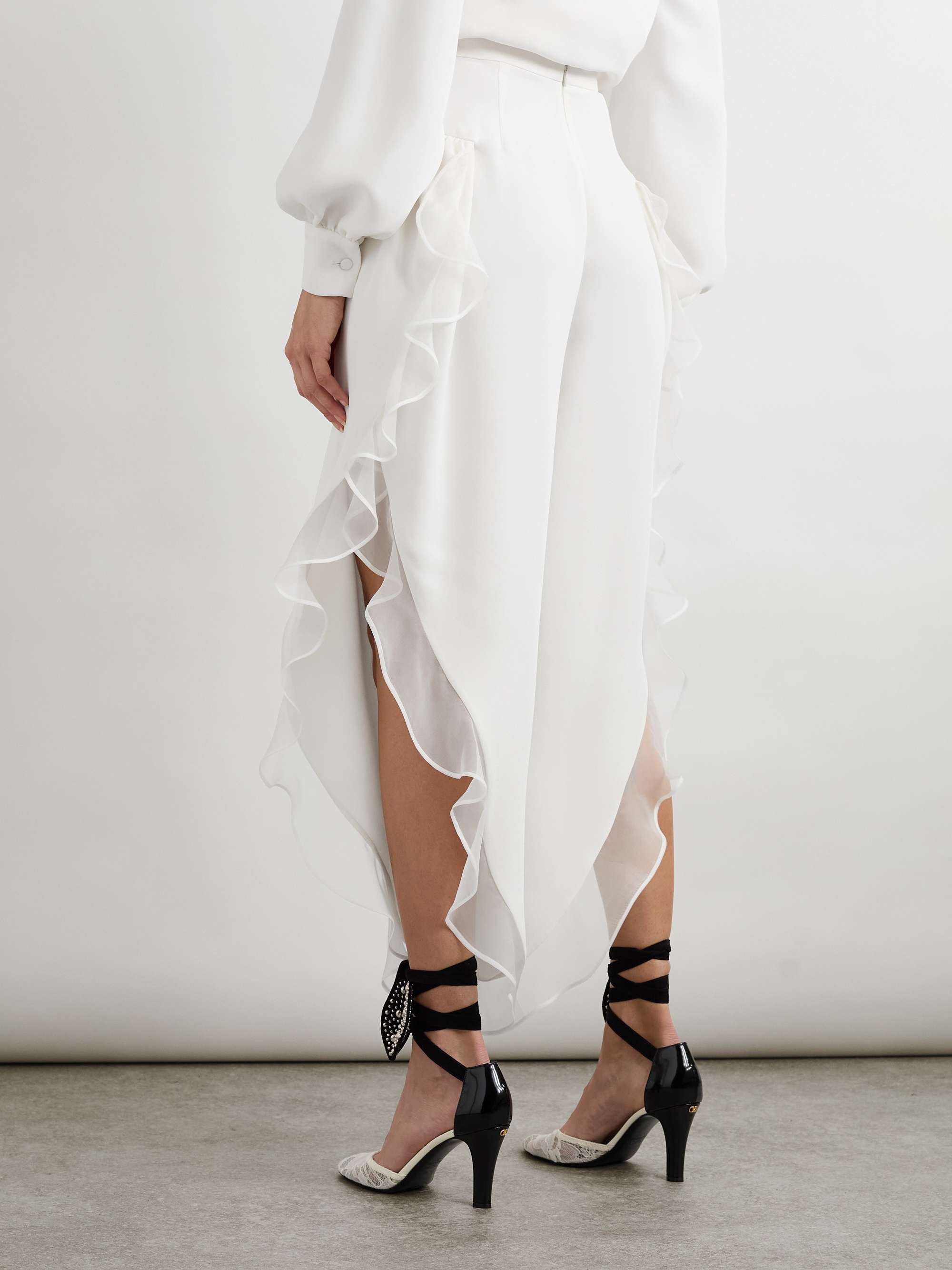Asymmetric chiffon-trimmed silk-crepe pants view