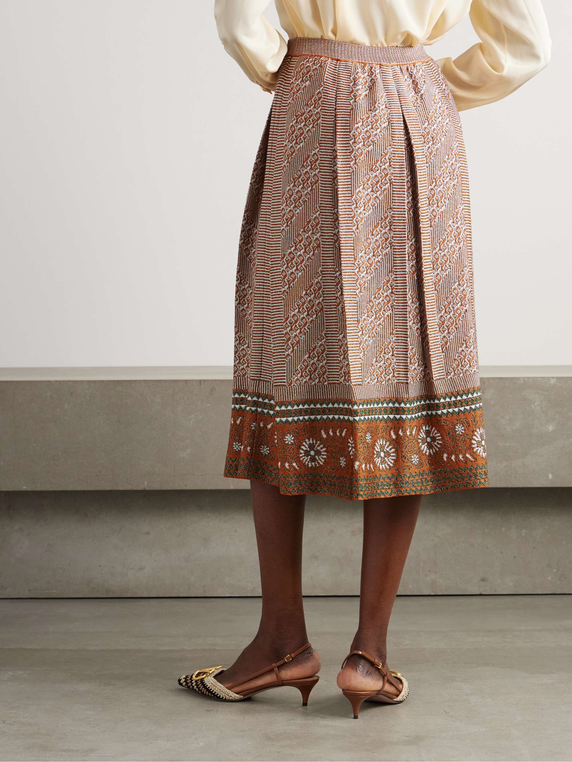 Pleated metallic intarsia-knit midi skirt view