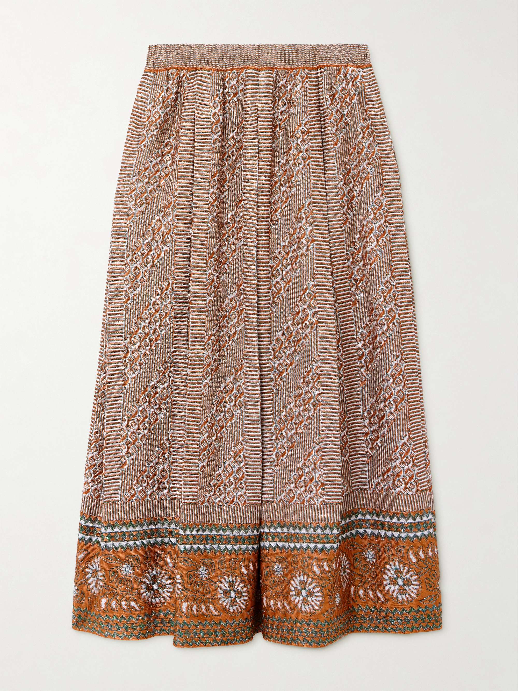 Pleated metallic intarsia-knit midi skirt view