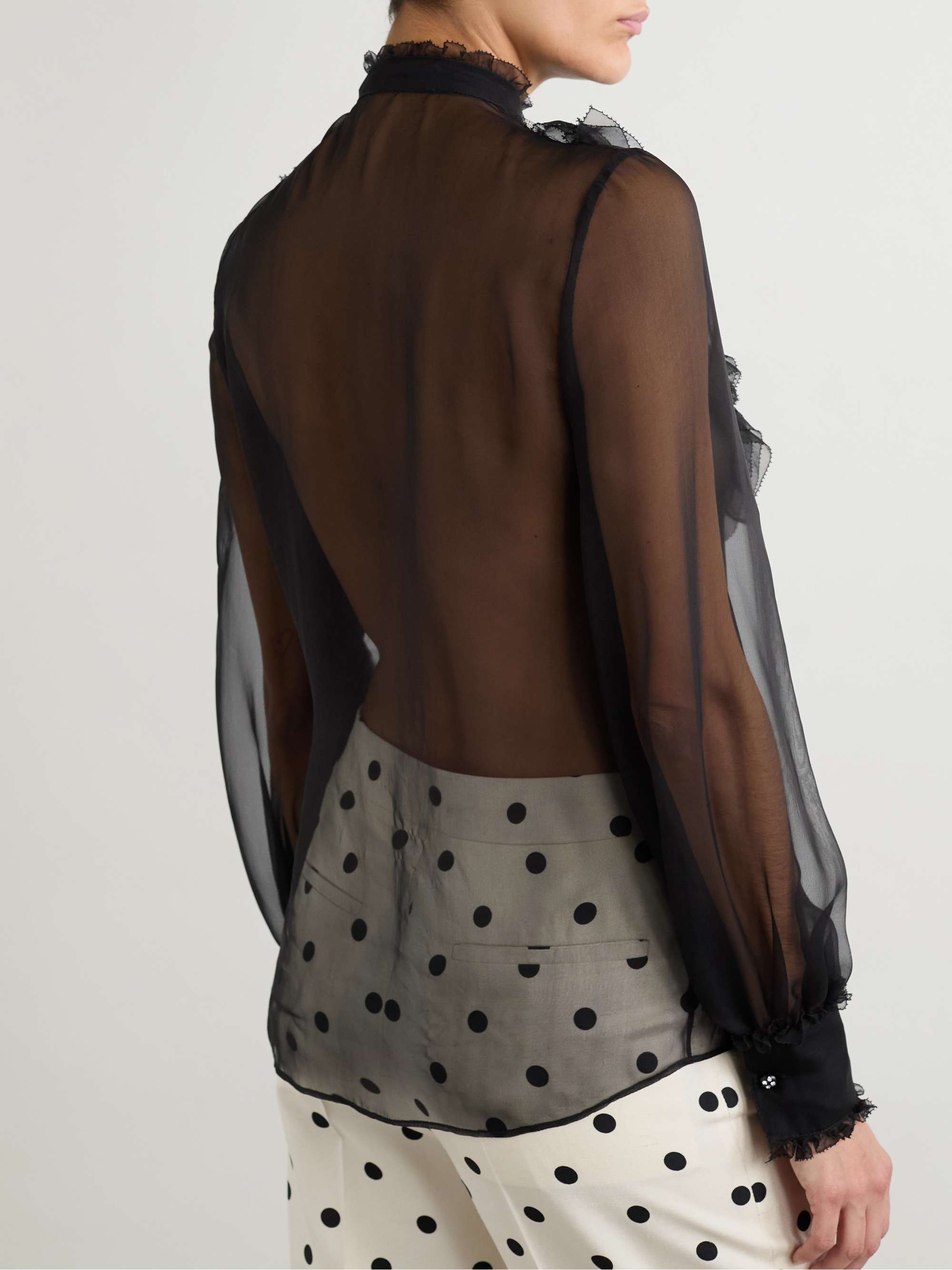 Ruffled lace-trimmed silk-chiffon blouse view