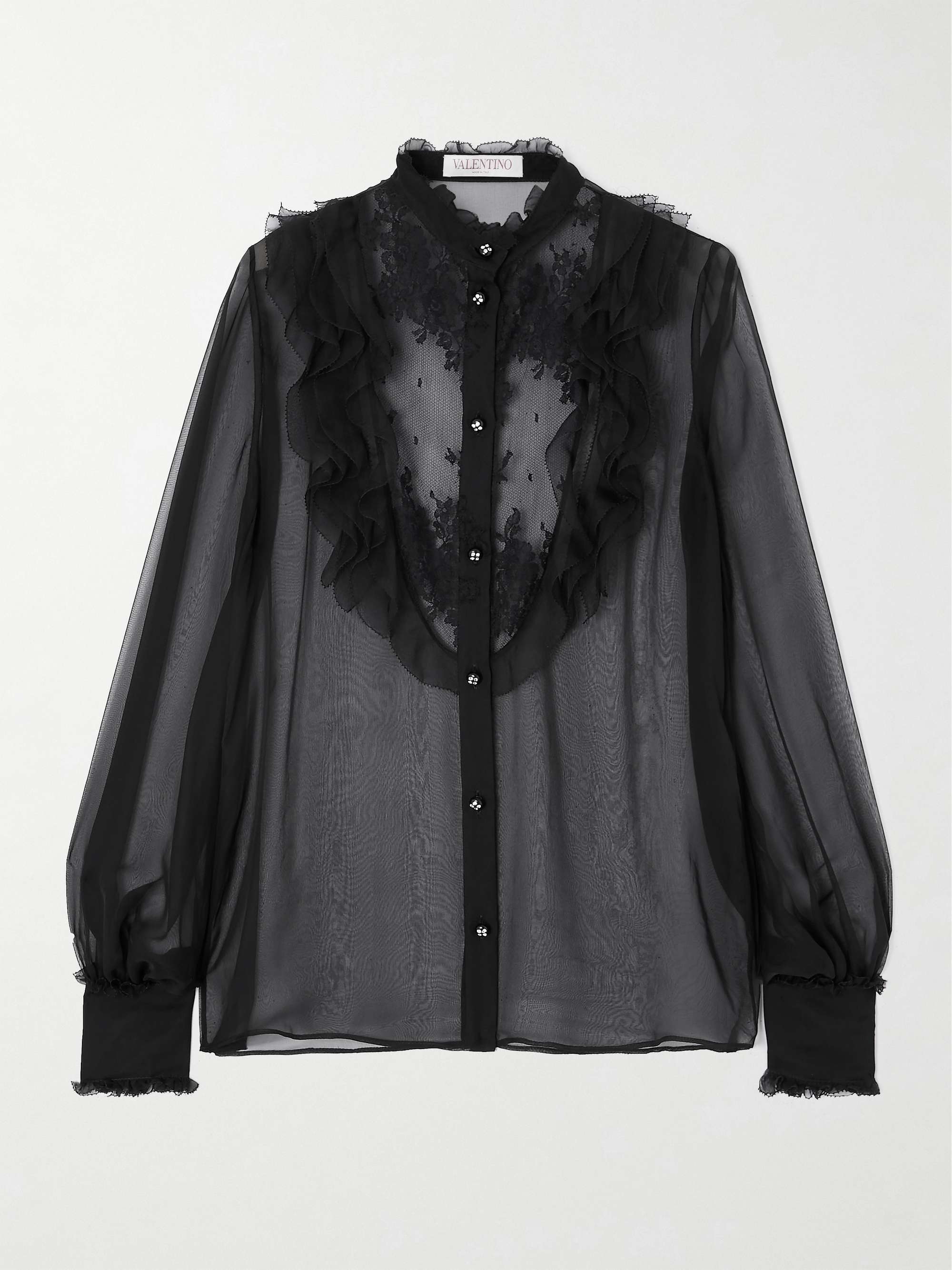 Ruffled lace-trimmed silk-chiffon blouse view