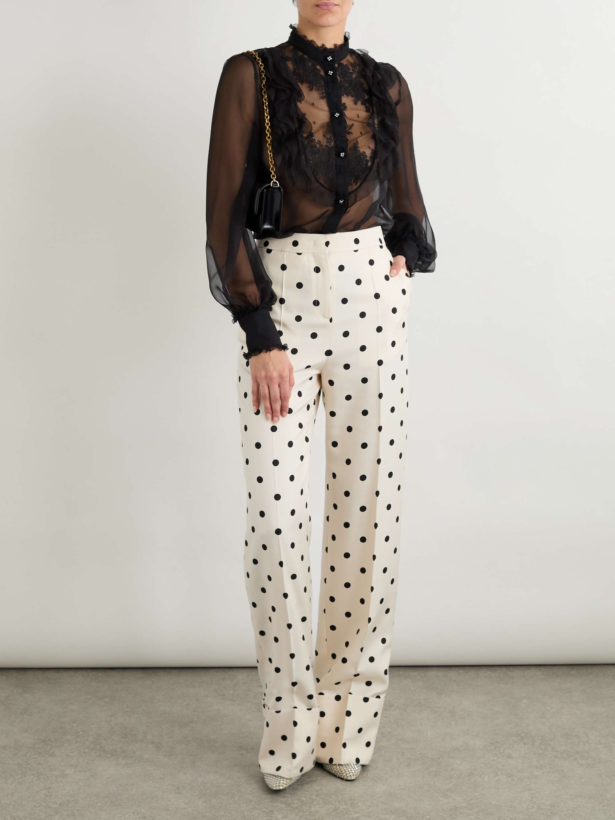 Ruffled lace-trimmed silk-chiffon blouse view