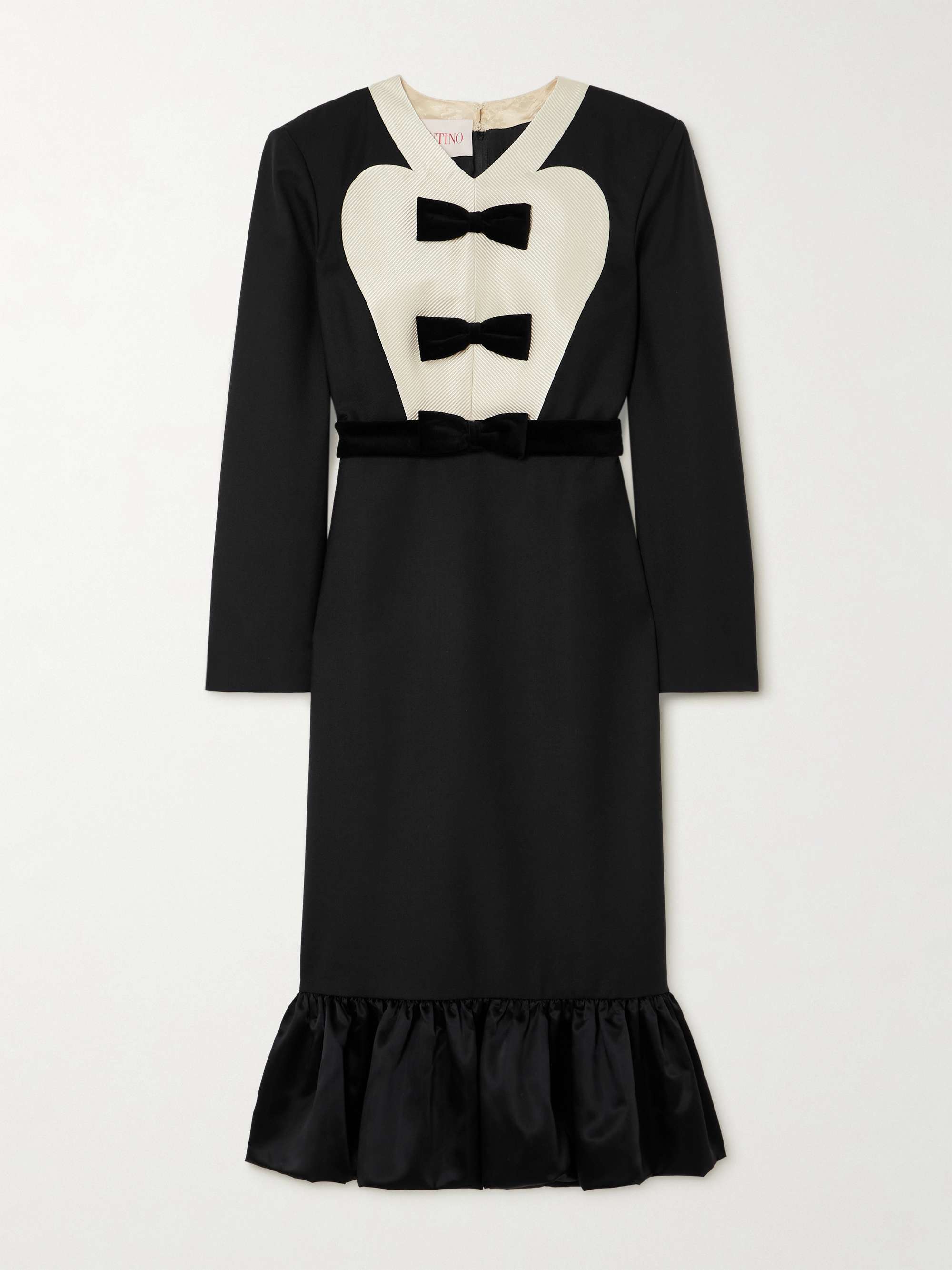 Belted bow-embellished velvet and Ottoman-trimmed wool midi dress view