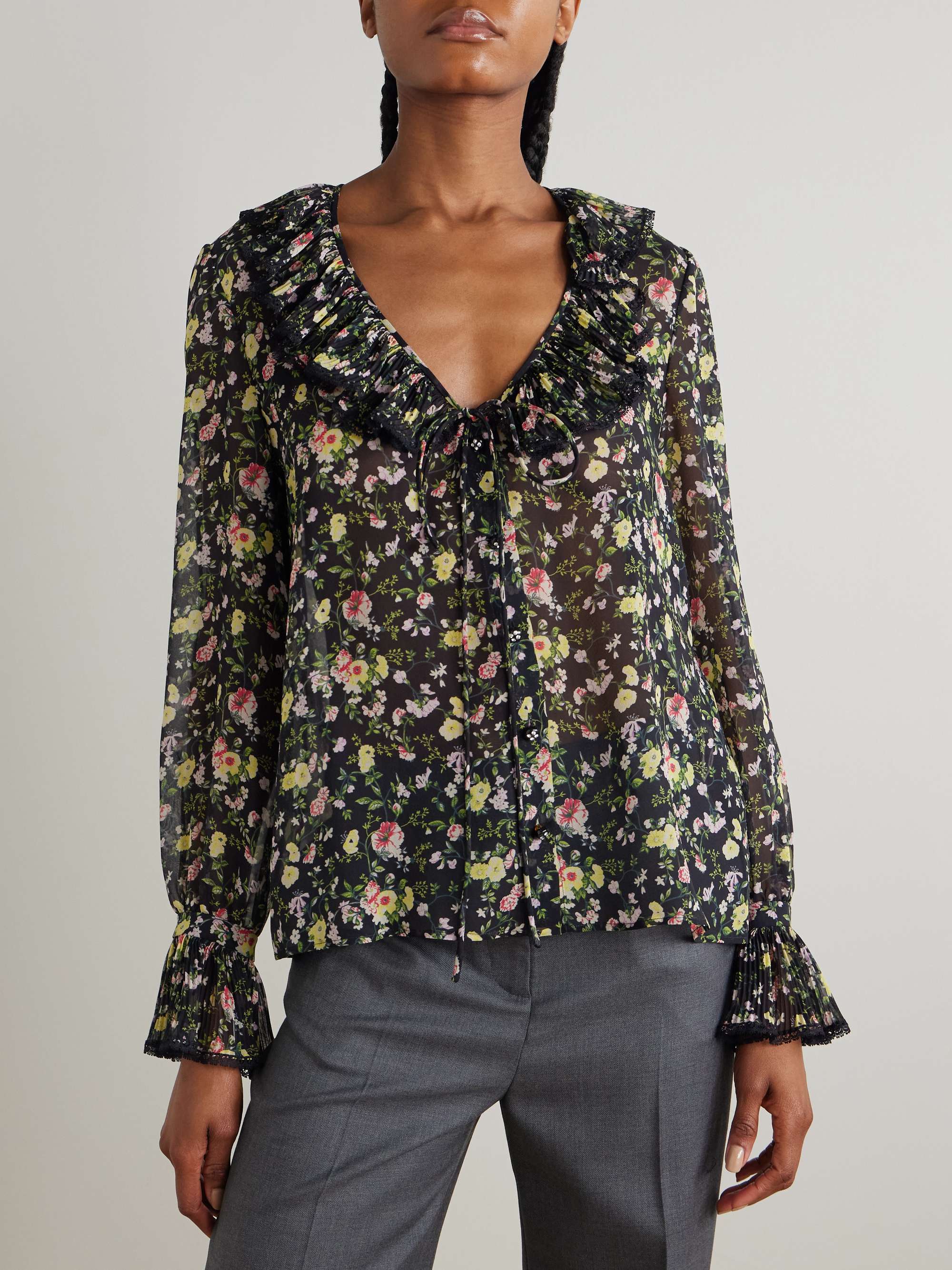 Ruffled printed silk-chiffon blouse view